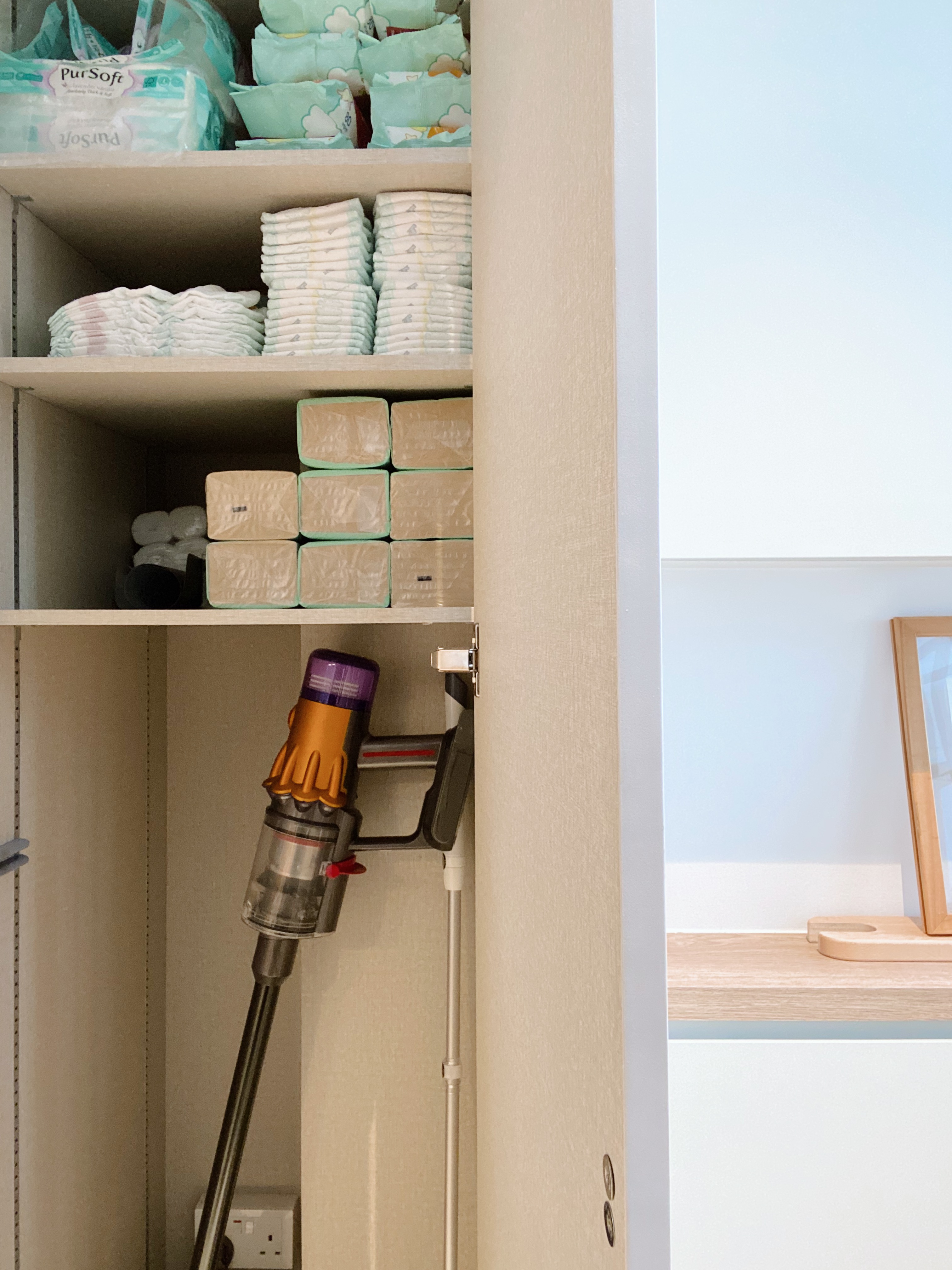 Spoilt by the service yard experience - Organized storage, baby essentials, shelf organization, paper towels, diapers, baby