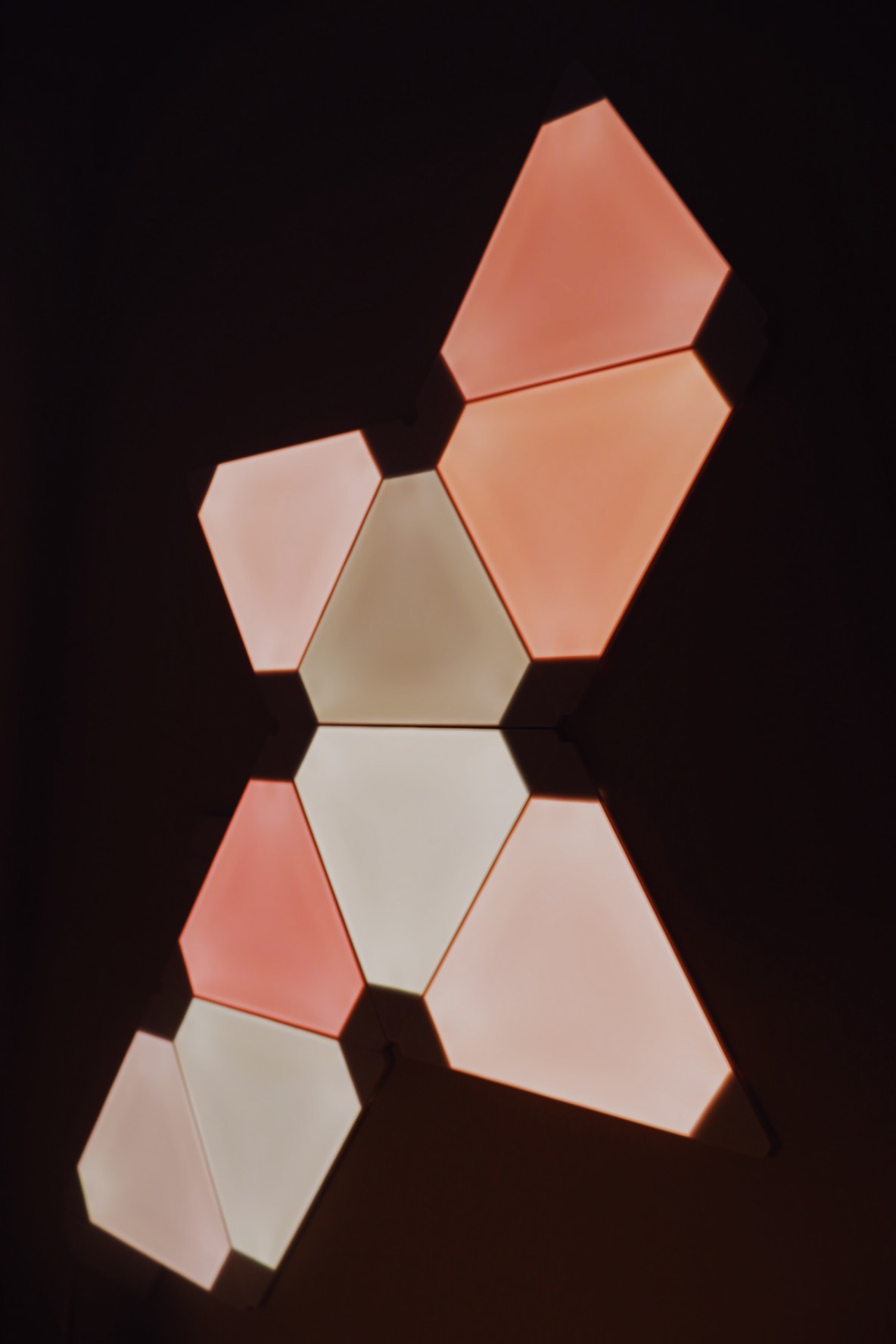 Home Office with Zero Built-ins: My husband's favourite room  - Hexagonal light panels, geometric design, warm lighting