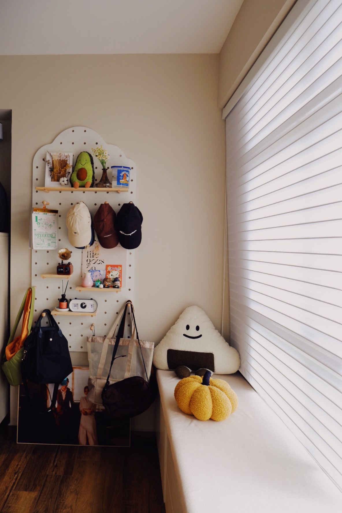 Home Office with Zero Built-ins: My husband's favourite room  - wall-mounted organizer, storage shelves, decorative items