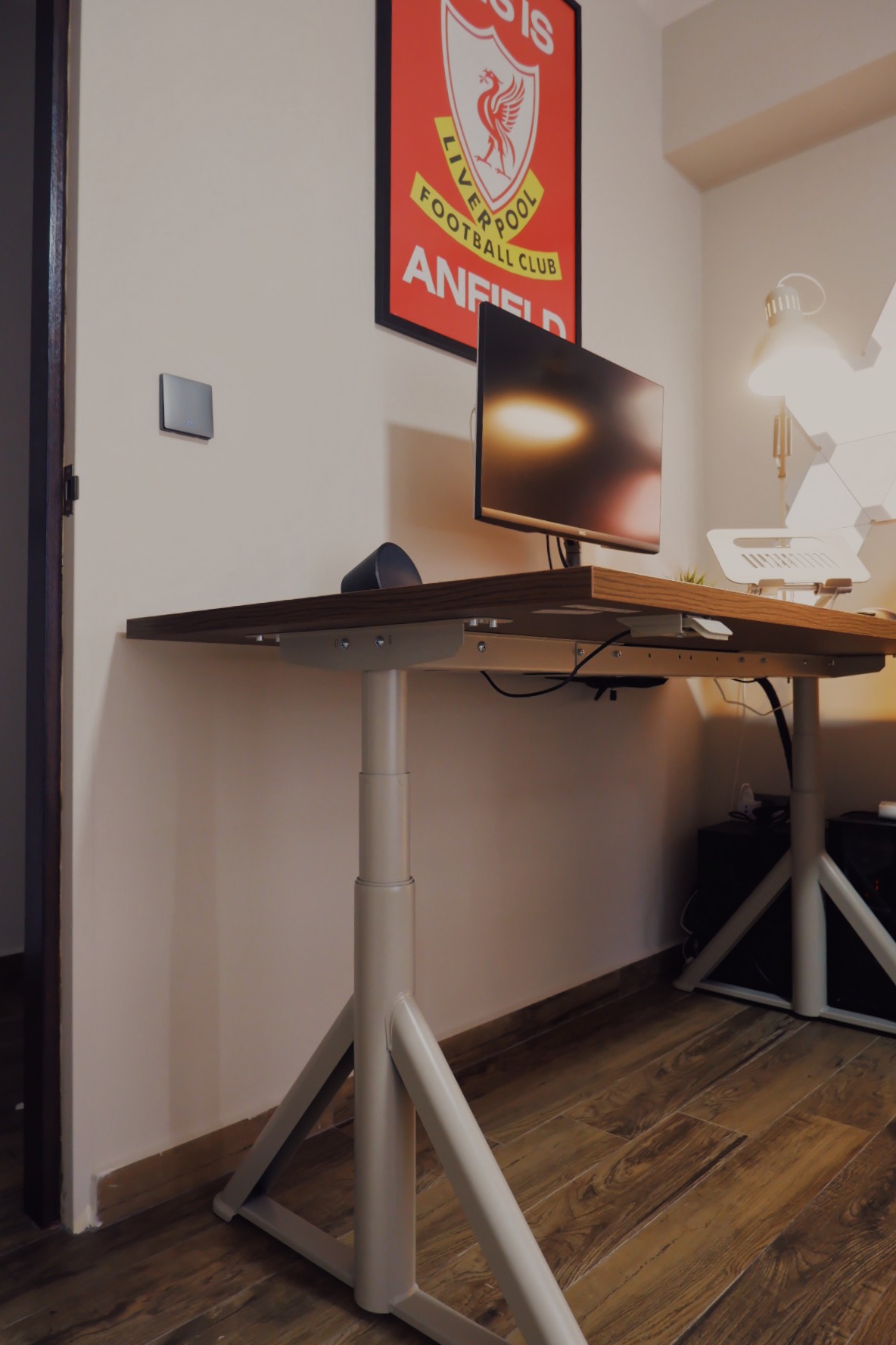 Home Office with Zero Built-ins: My husband's favourite room  - desk, workspace, modern desk, ergonomic chair, wooden desk