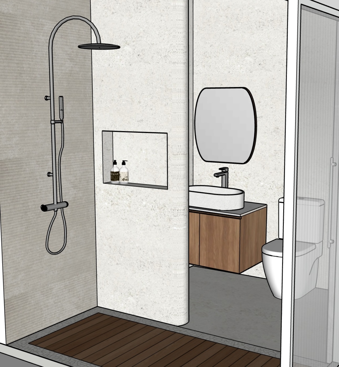 Join us in building our 3 bathrooms! - Modern minimalist bathroom, sleek design, contemporary fixtures, freestanding sink