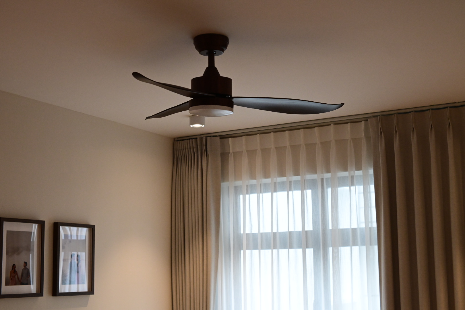 Our bedroom - the most comfortable space in the house  - Modern ceiling fan, minimalist design, dark finish, three blades