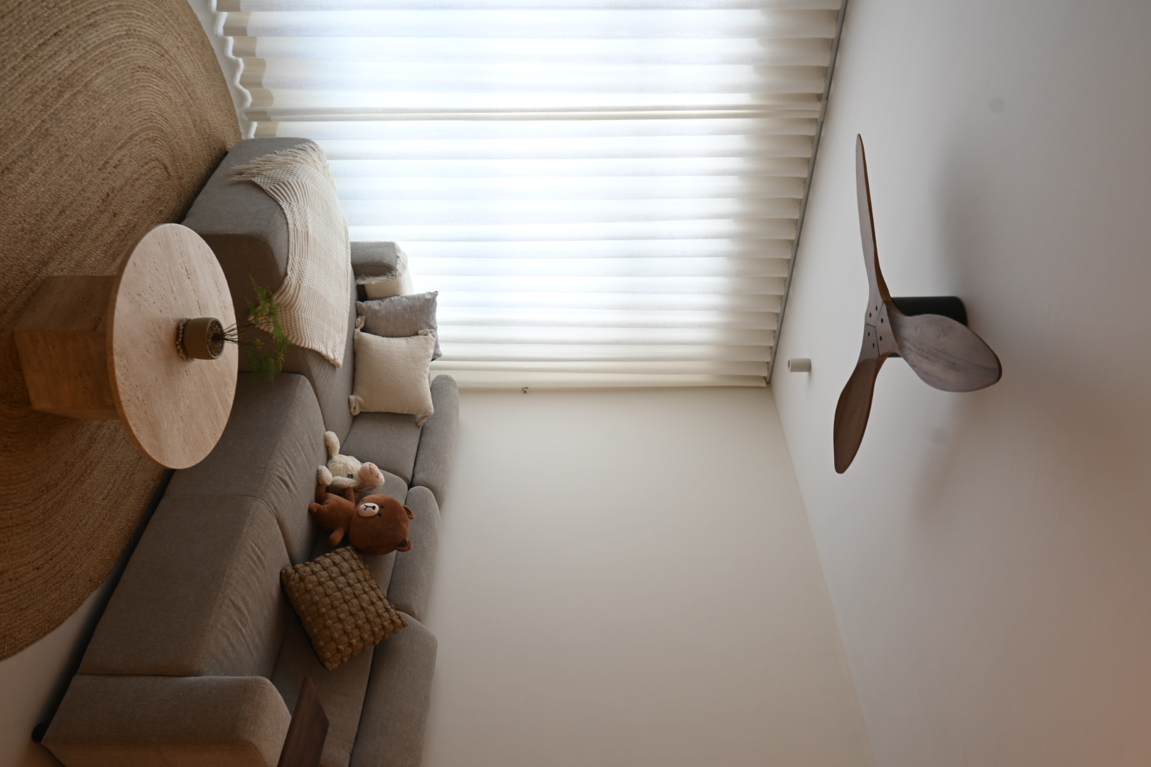 Living room - our fave spot in the house! - Modern living room, cozy seating, beige sofa, plush cushions, abstract wall art