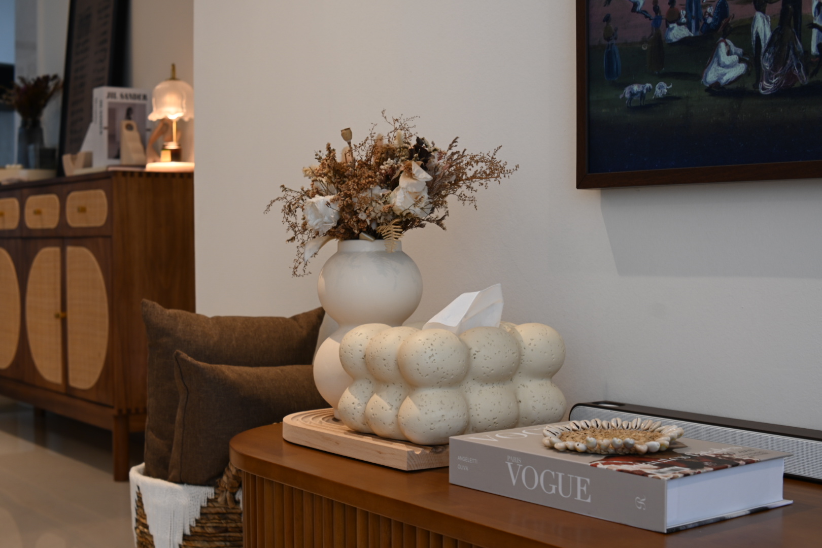 House plants - can you tell if they are real or fake?  - vase with dried flowers, wooden table, cozy room, modern decor