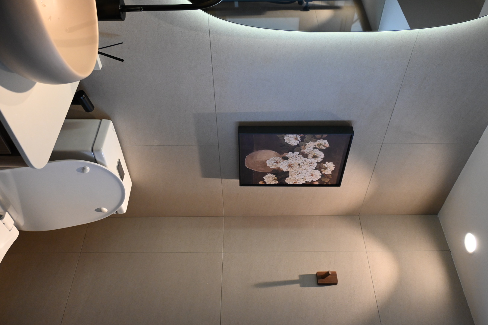 Bali inspired bathrooms  - Modern bathroom, minimalist design, sleek fixtures, white toilet, black toilet paper holder