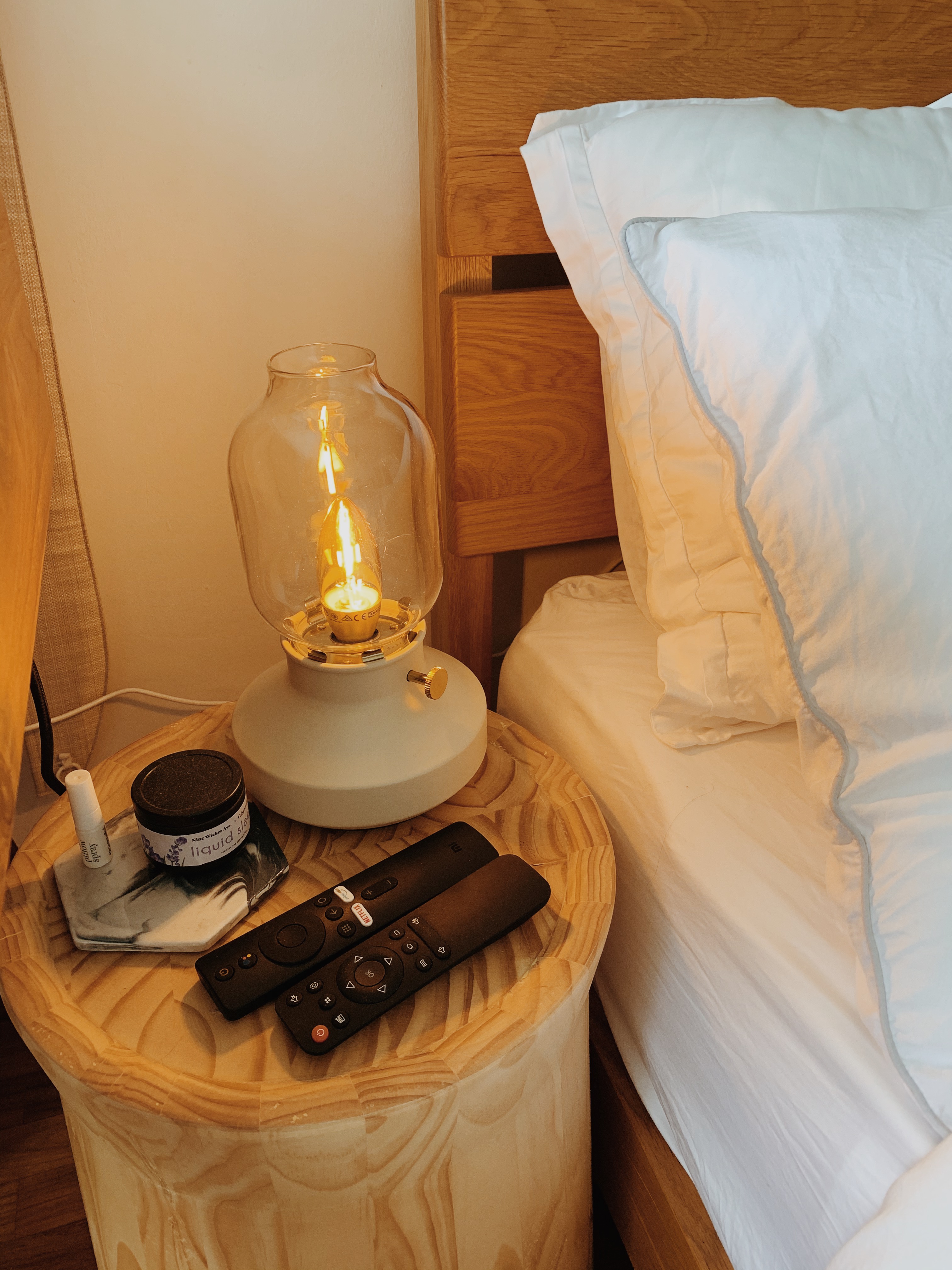 Ambient and Functional Lightings in a Classic Farmhouse HDB - vintage, wooden bedside table, candle, warm lighting, bedside