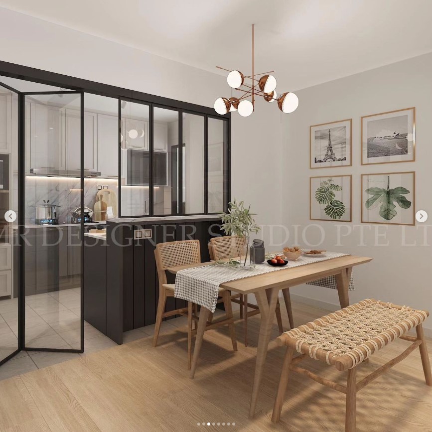 Renders coming to life! - Modern kitchen with glass-fronted cabinets, minimalist design, open-concept living space, dining