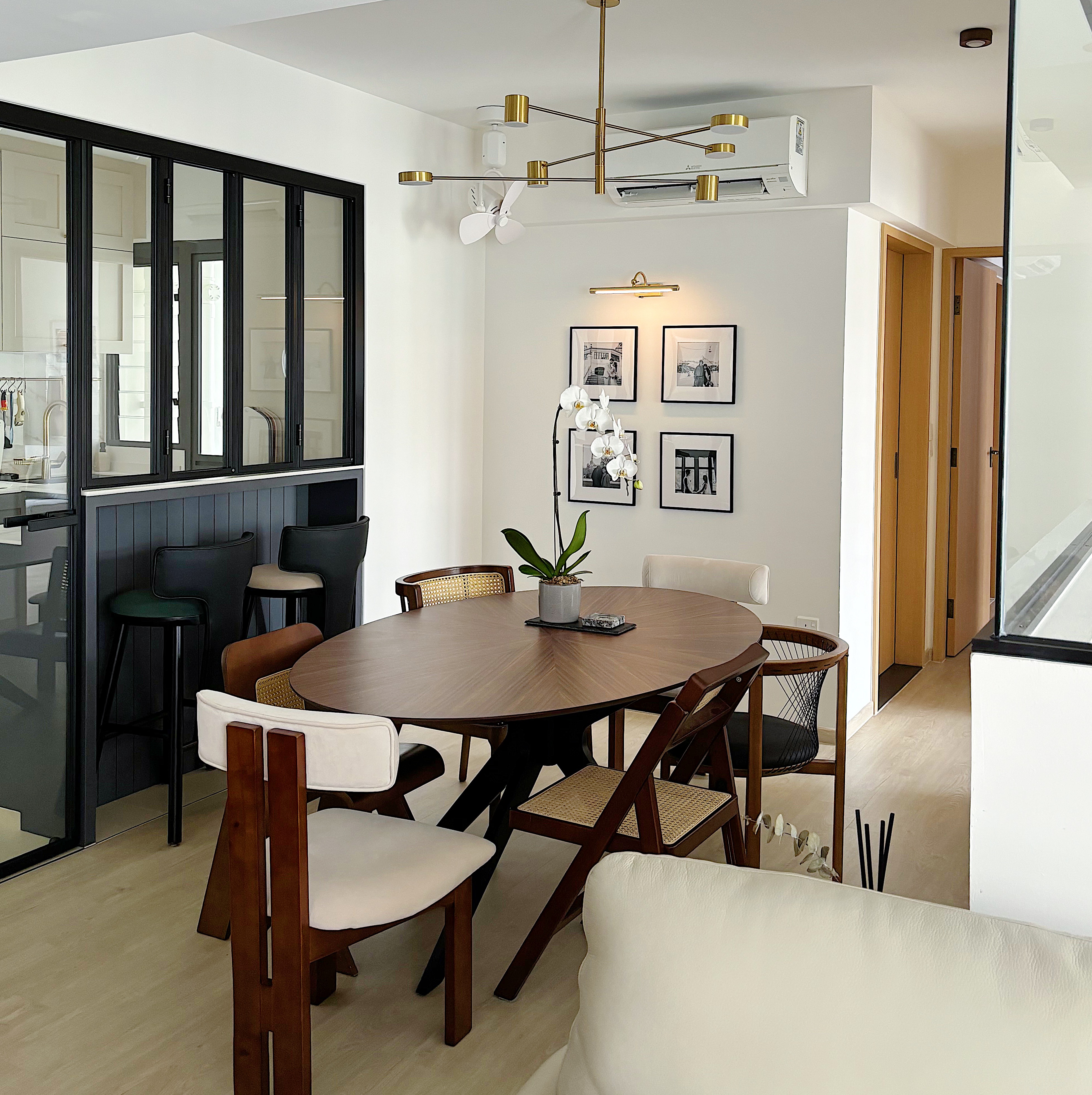 Renders coming to life! - Modern dining room with sleek furniture, minimalist design, contemporary style, stylish chairs