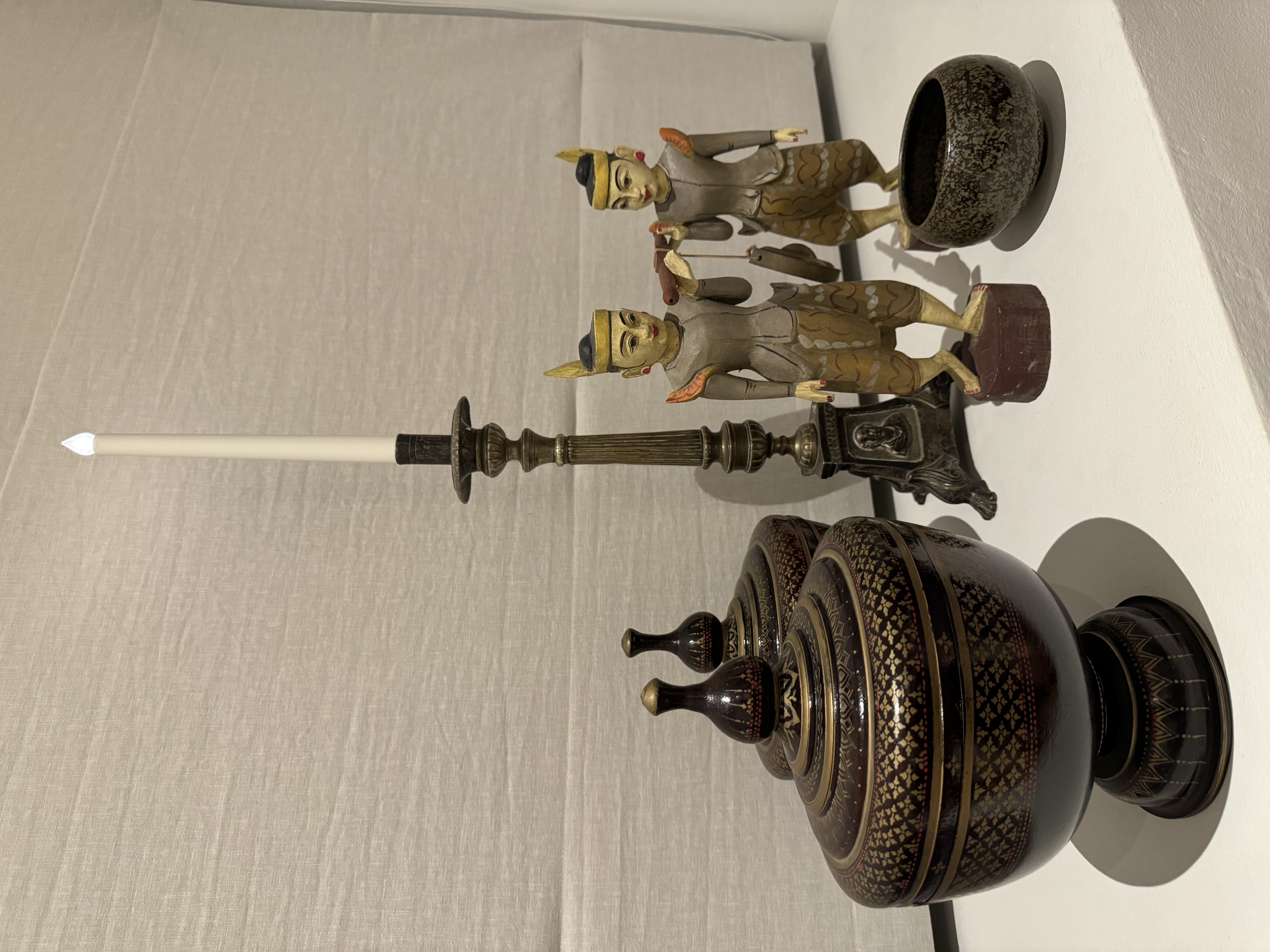 Art & Home Decor @ Rumah Beacon - Traditional Japanese figurines, intricately designed, standing on a white surface, holding