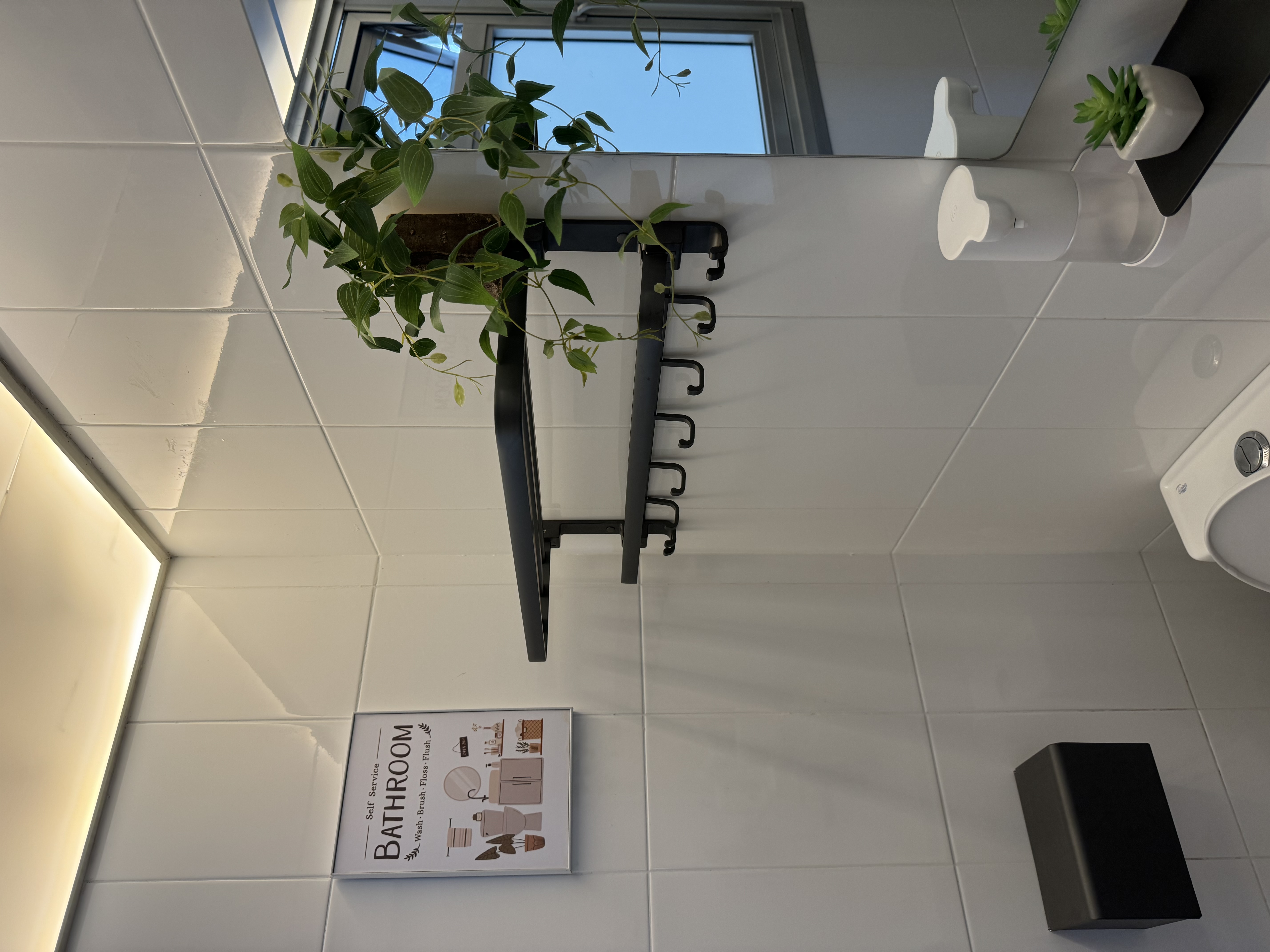 Transforming Our Bathrooms: LED Vibes with minimal budget - White tiled bathroom, modern design, minimalist decor, black