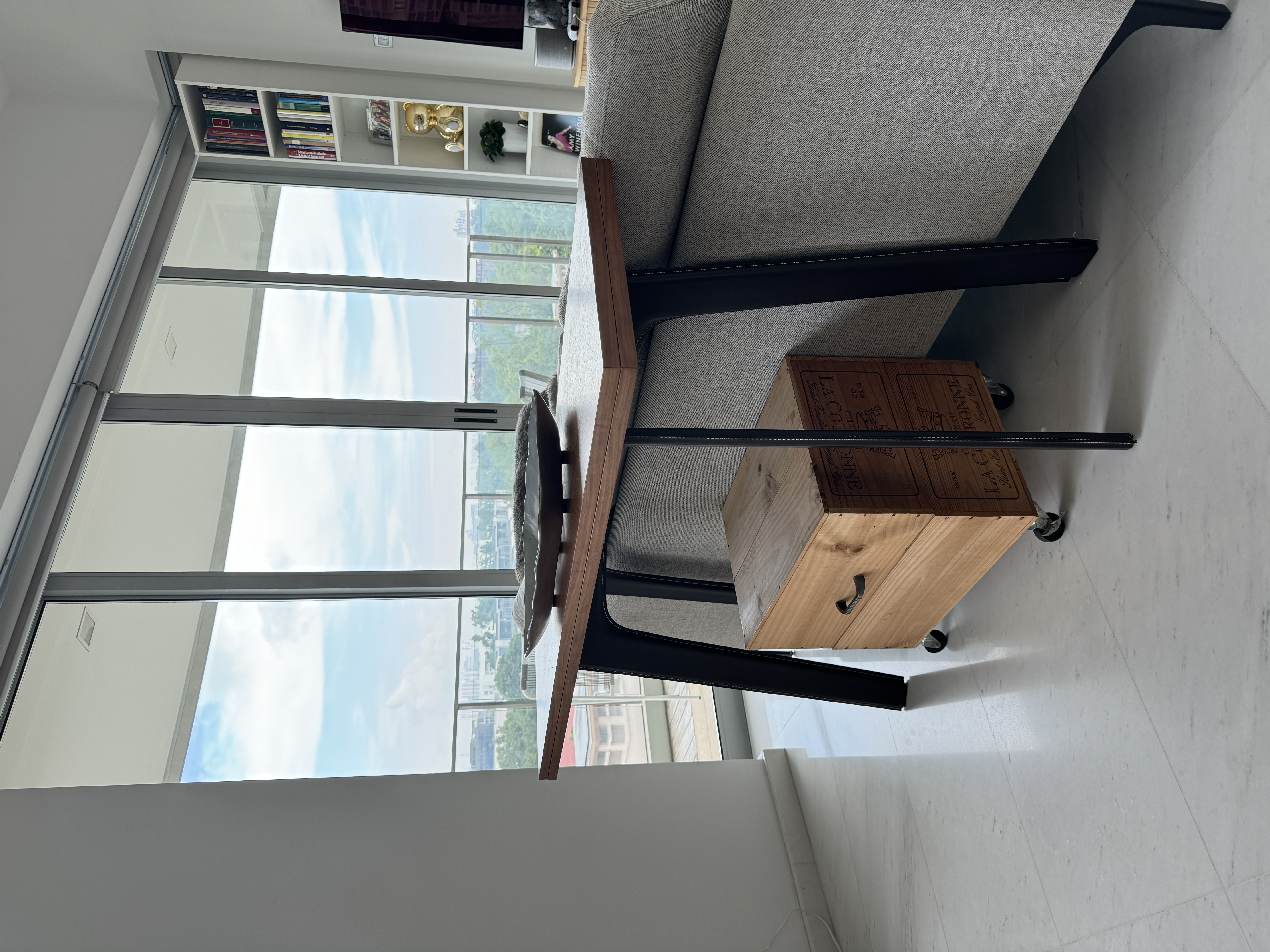 The process of finding space and comfort: the living room - Modern living room, large windows, minimalist design, gray sofa