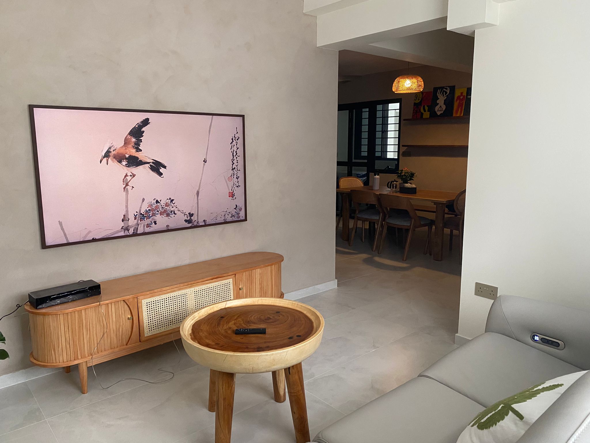 Instead of hacking, I created a wall! Reno about $60k+! - Wooden TV stand, modern living room, minimalist decor, elegant