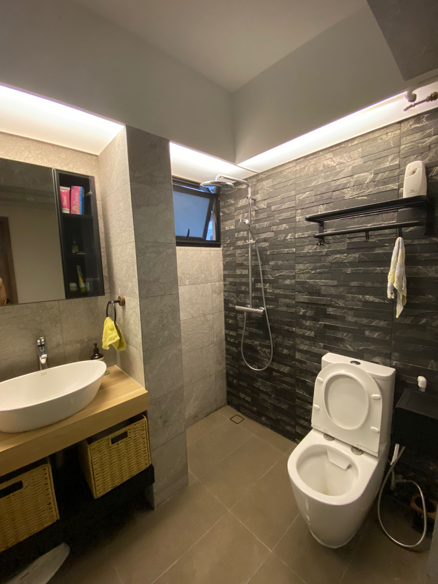 Instead of hacking, I created a wall! Reno about $60k+! - Modern bathroom with sleek design, large white vessel sink