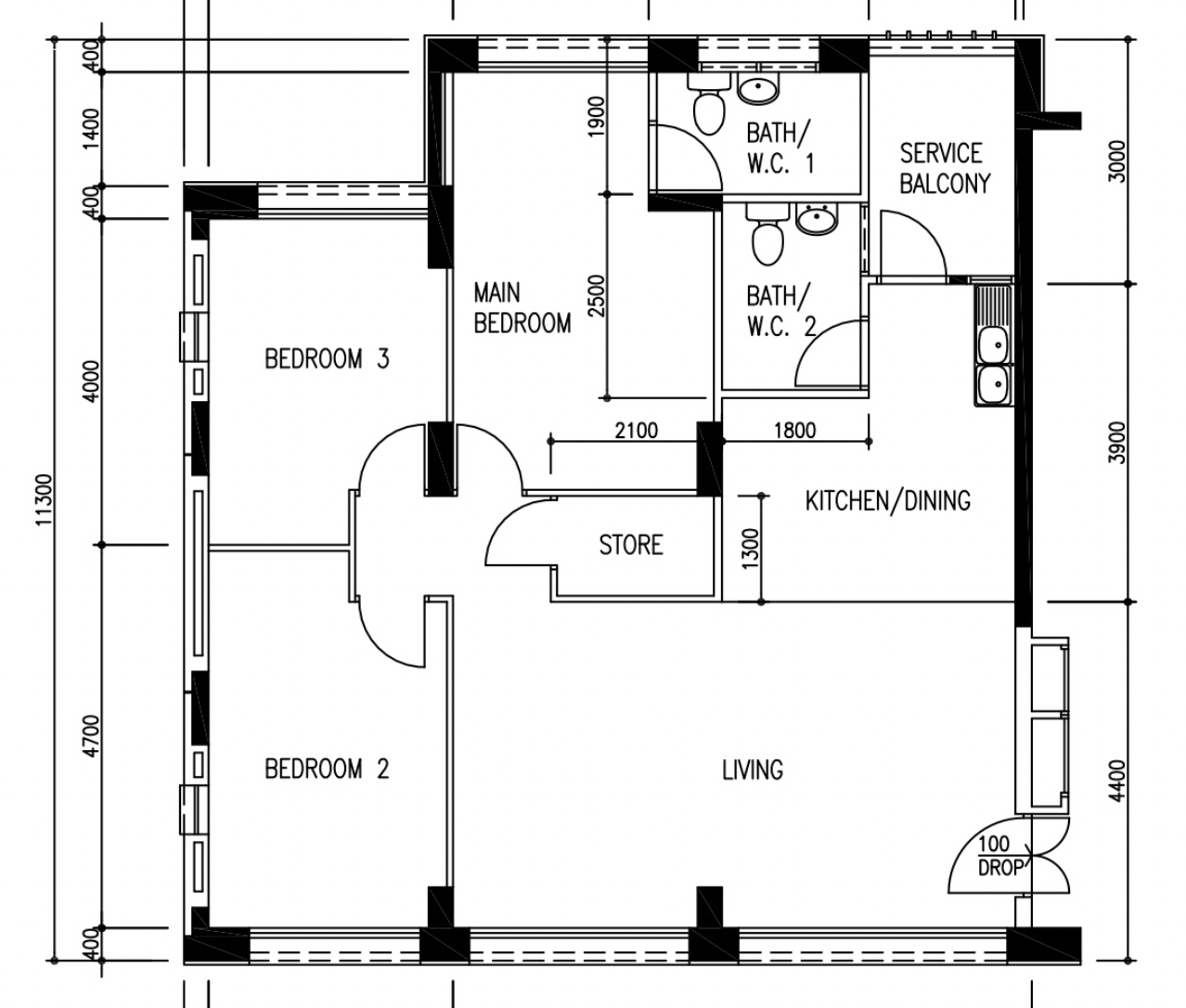 A unique blend of mid-century charm & cottage coziness - Living area, kitchen, dining, bedrooms, bathroom, service balcony