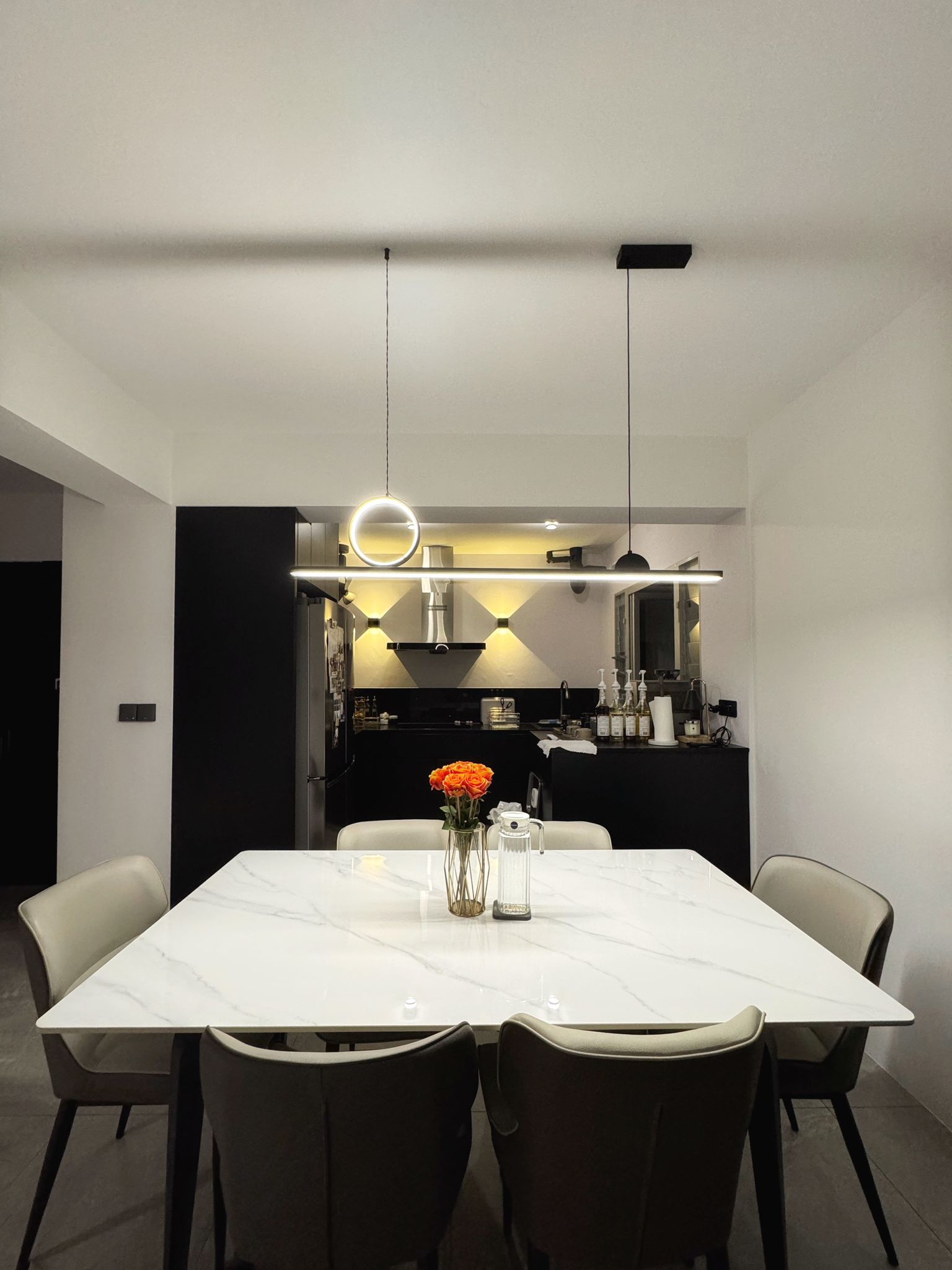 Elegance Redefined with Dark Contemporary Theme - $37K Renovation  - Modern minimalist dining room, sleek black kitchen