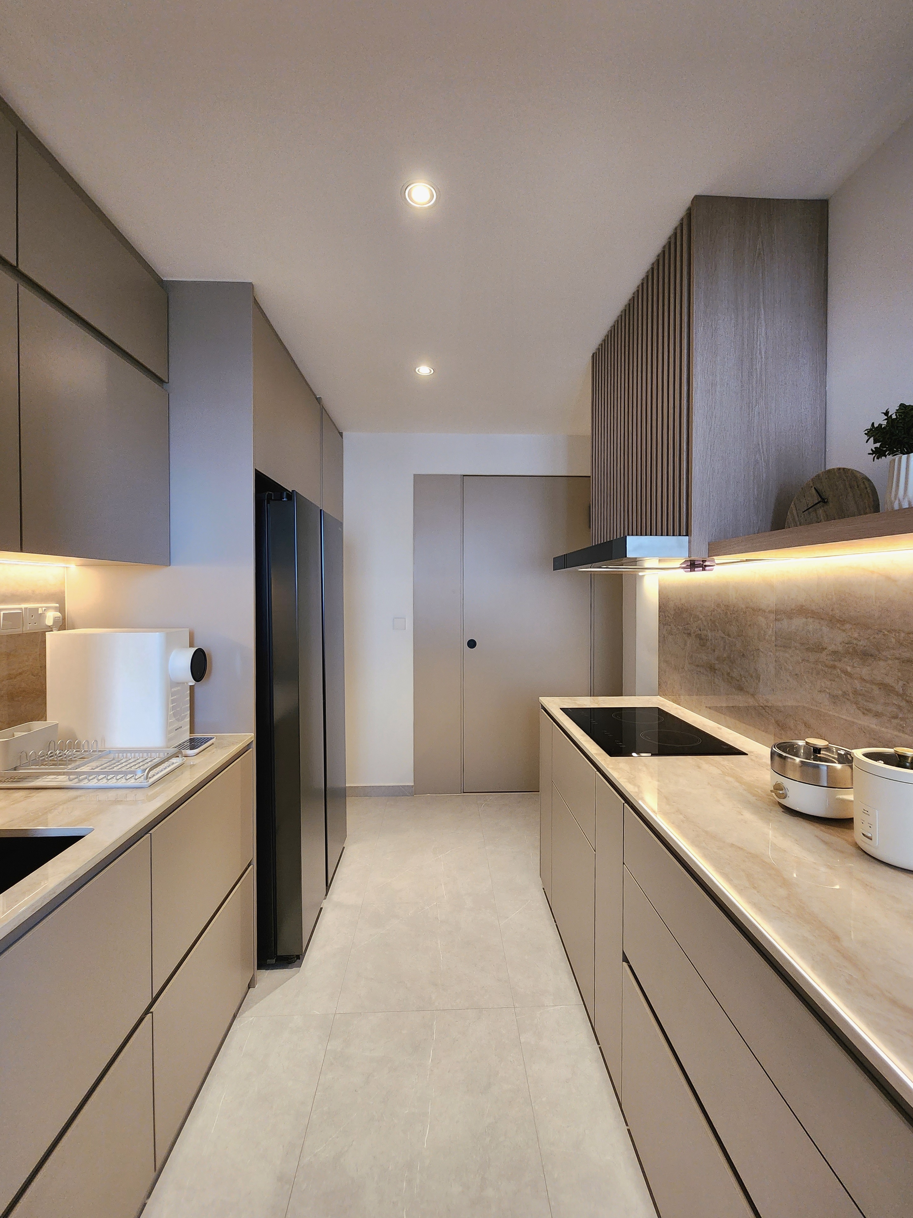 Functional or Aesthetics? Our $100K Modern Minimalist 4Room HDB! - Modern kitchen with sleek design, beige and gray color
