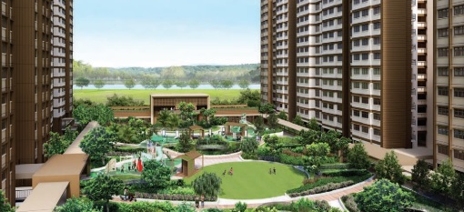 PunggoHField house hunting journey - Modern urban apartment complex, lush greenery, landscaped garden, multi-story