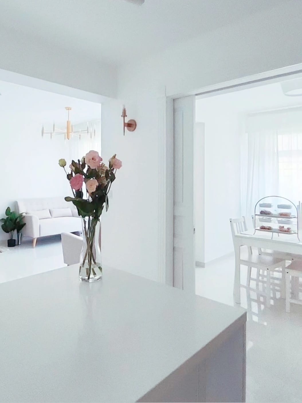PunggoHField house hunting journey - White minimalist living room, modern dining area, bright and airy kitchen, white