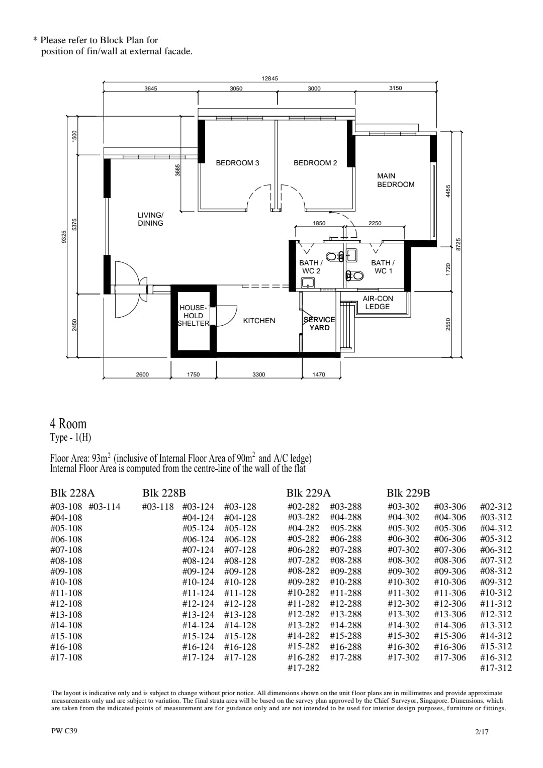 PunggoHField house hunting journey - 4 Room Type (1-H), Floor Area 93m² (including Internal Floor Area of 90m² and A/C