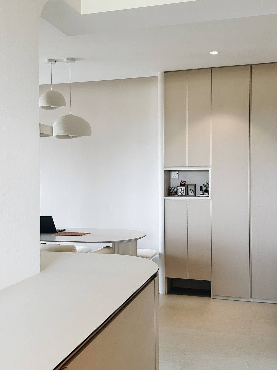 Our 93sqm modern minimalist home  - Modern minimalist kitchen, sleek cabinetry, neutral color palette, pendant lights, open