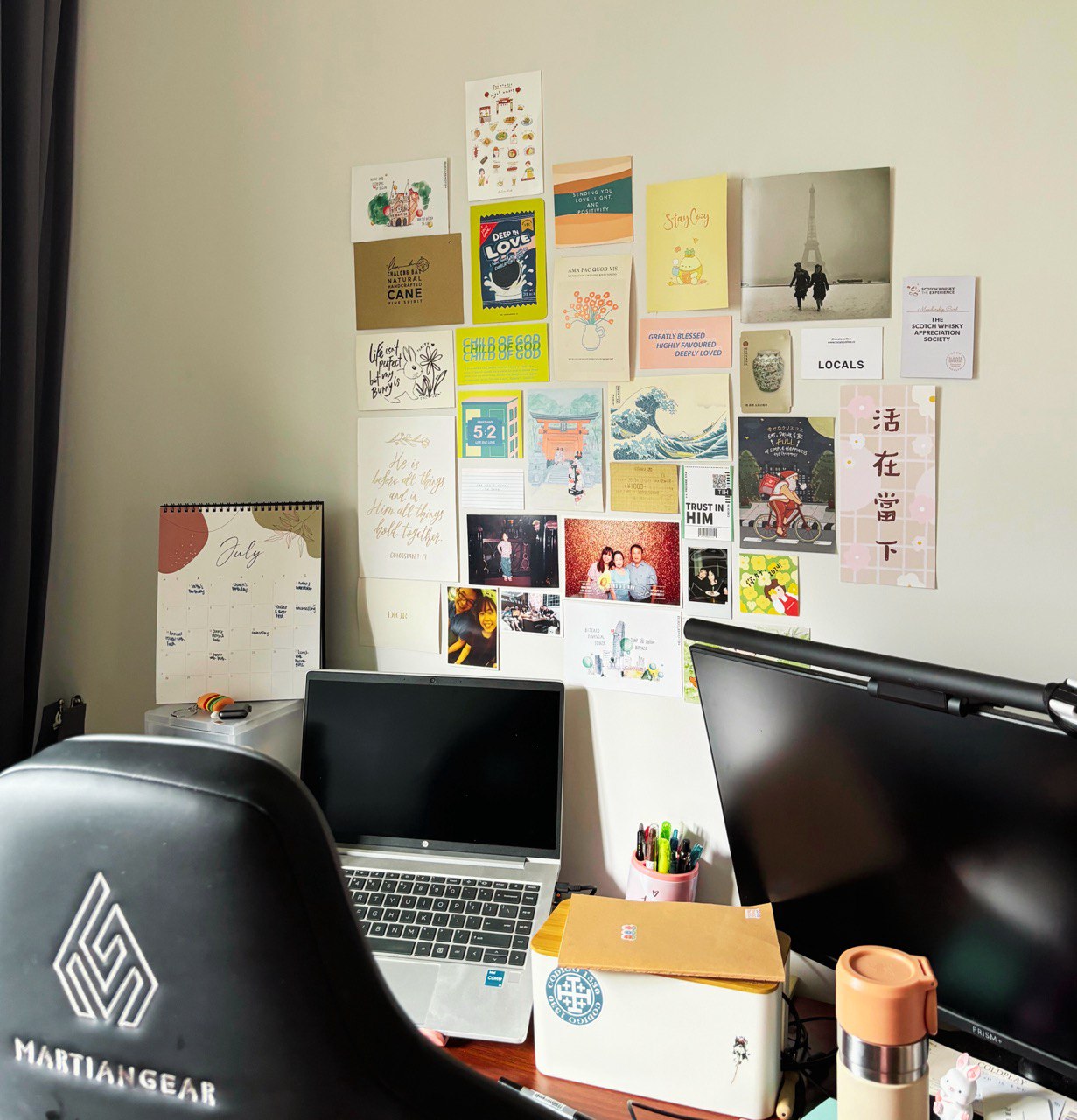 Japandi with Neutral Tones, Home of Our Dear Bunny and Us - calendar, desk, laptop, keyboard, mouse, office chair, black