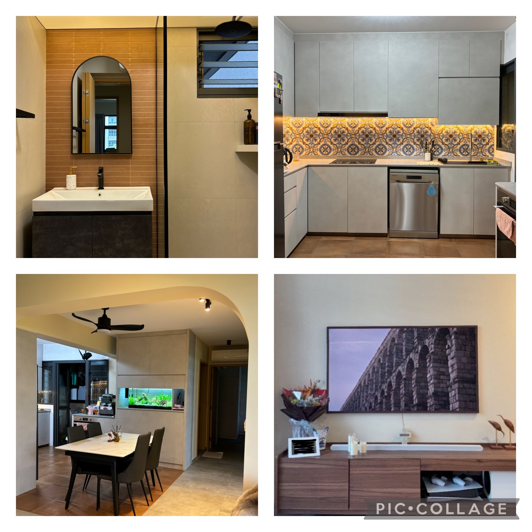 Inside a practical Modern Mediterranean 4RM BTO - Modern bathroom with sleek design, large mirror, white sink, black