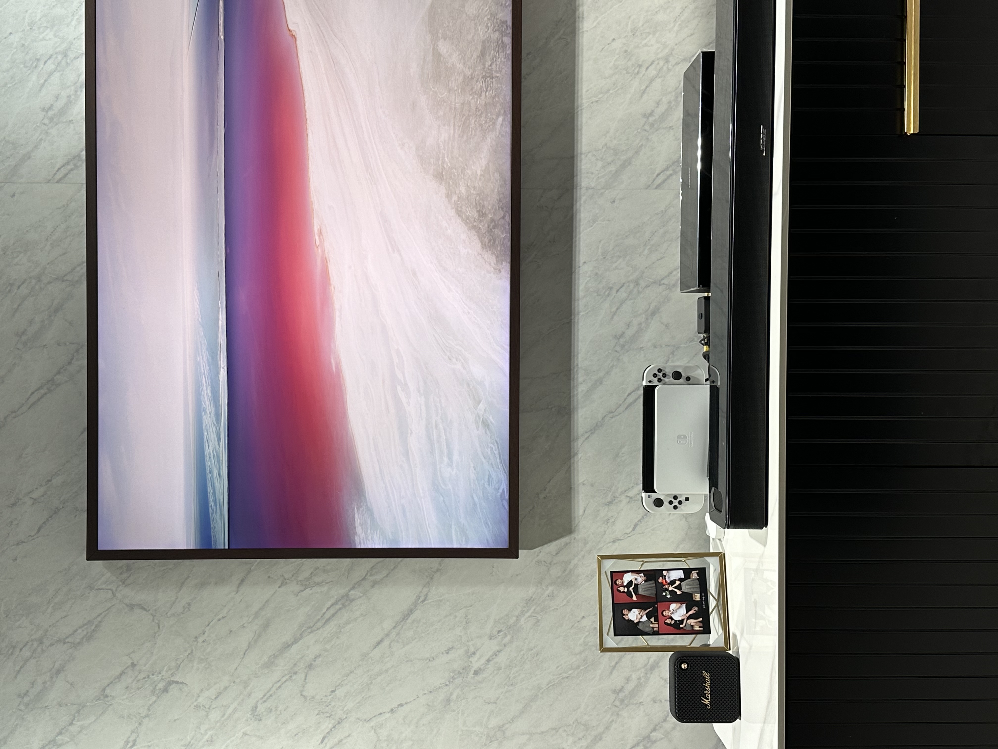 Elegance Redefined with Dark Contemporary Theme - $37K Renovation  - Marble wall with vibrant abstract painting, Modern