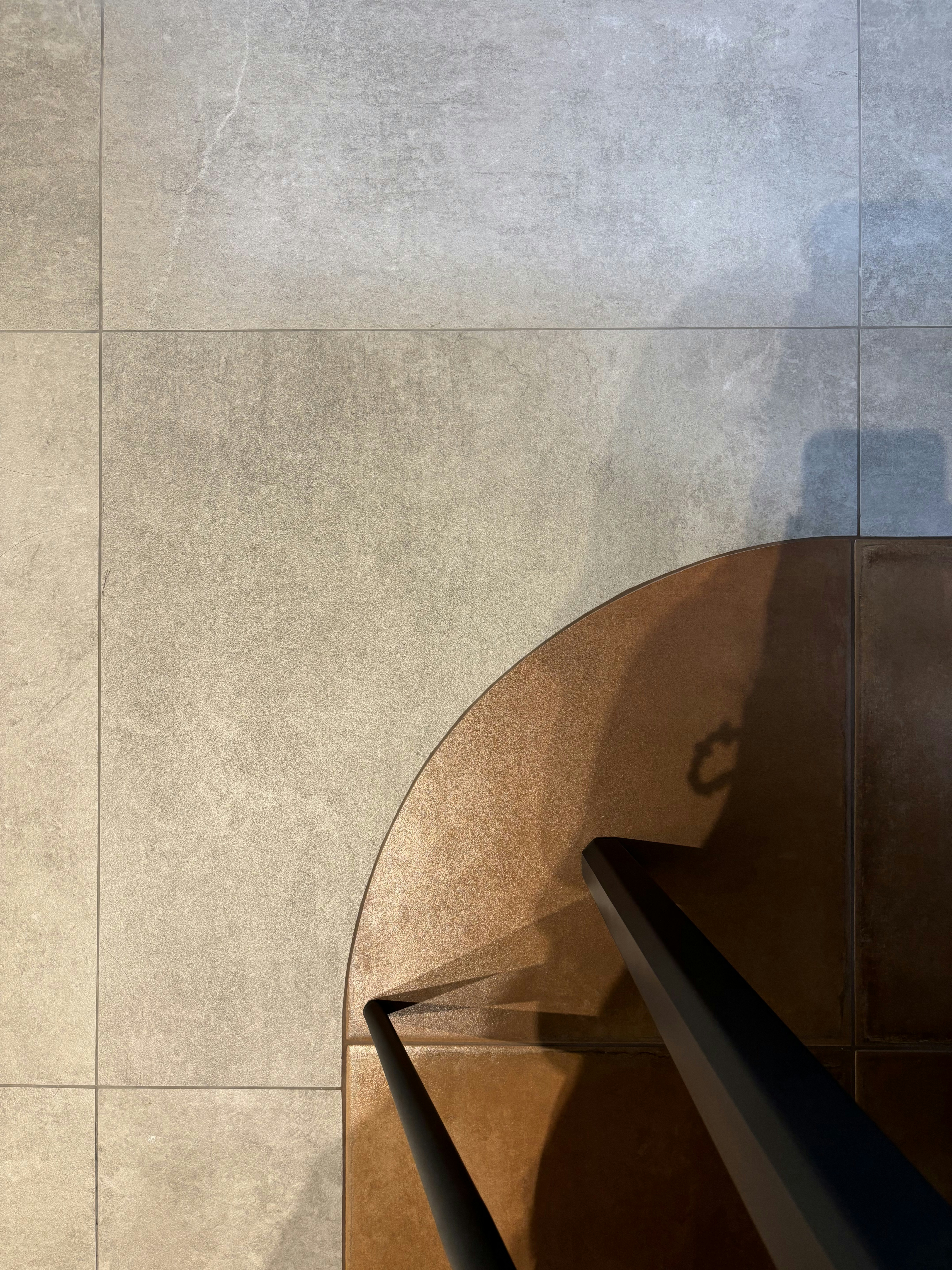 Inside a practical Modern Mediterranean 4RM BTO - Modern floor tiles, architectural design, geometric pattern, curved design