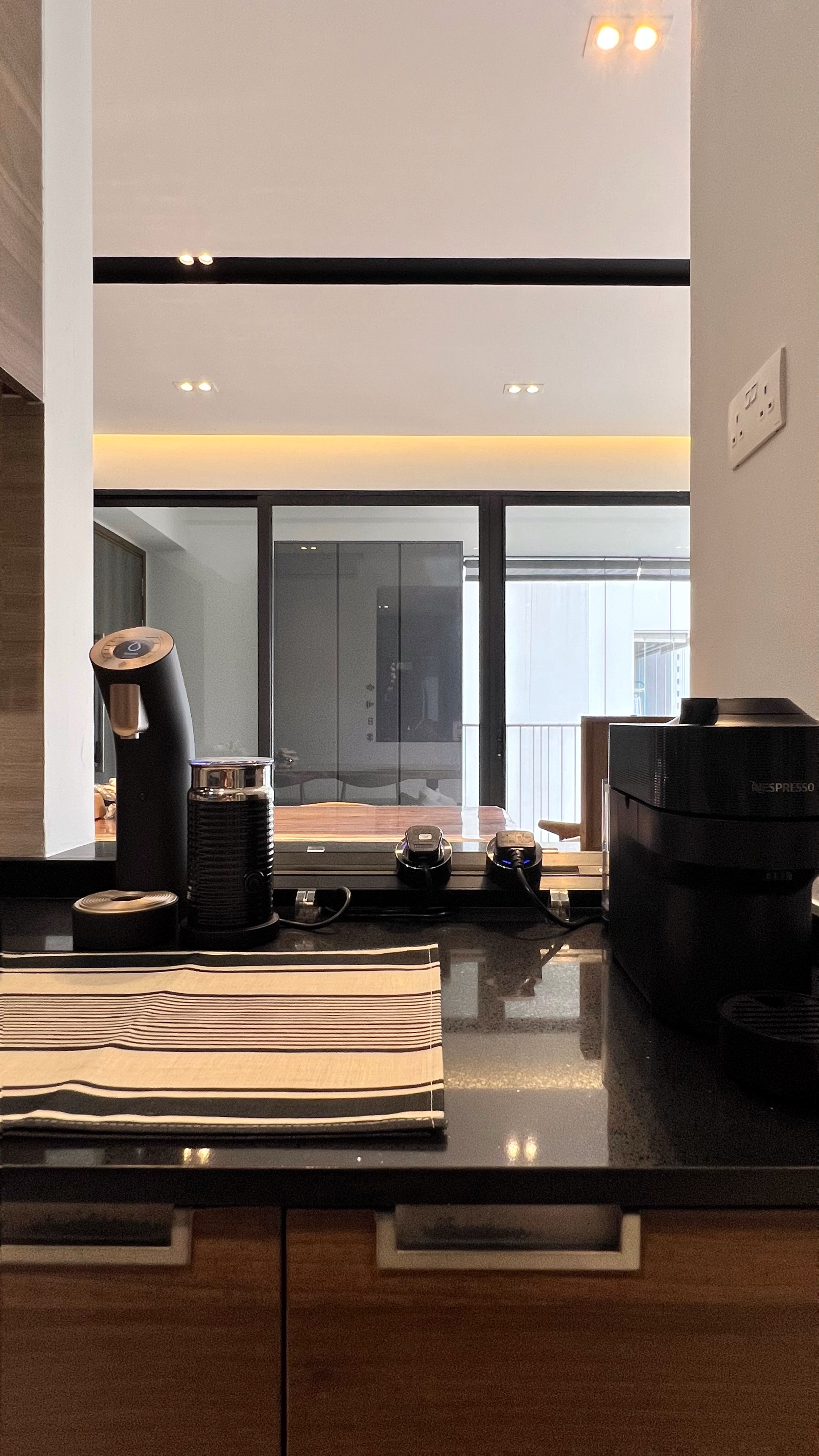 Our little cosmopolitan treehouse! - smart home kitchen, modern kitchen setup, coffee machine, Nespresso, countertop, kitchen