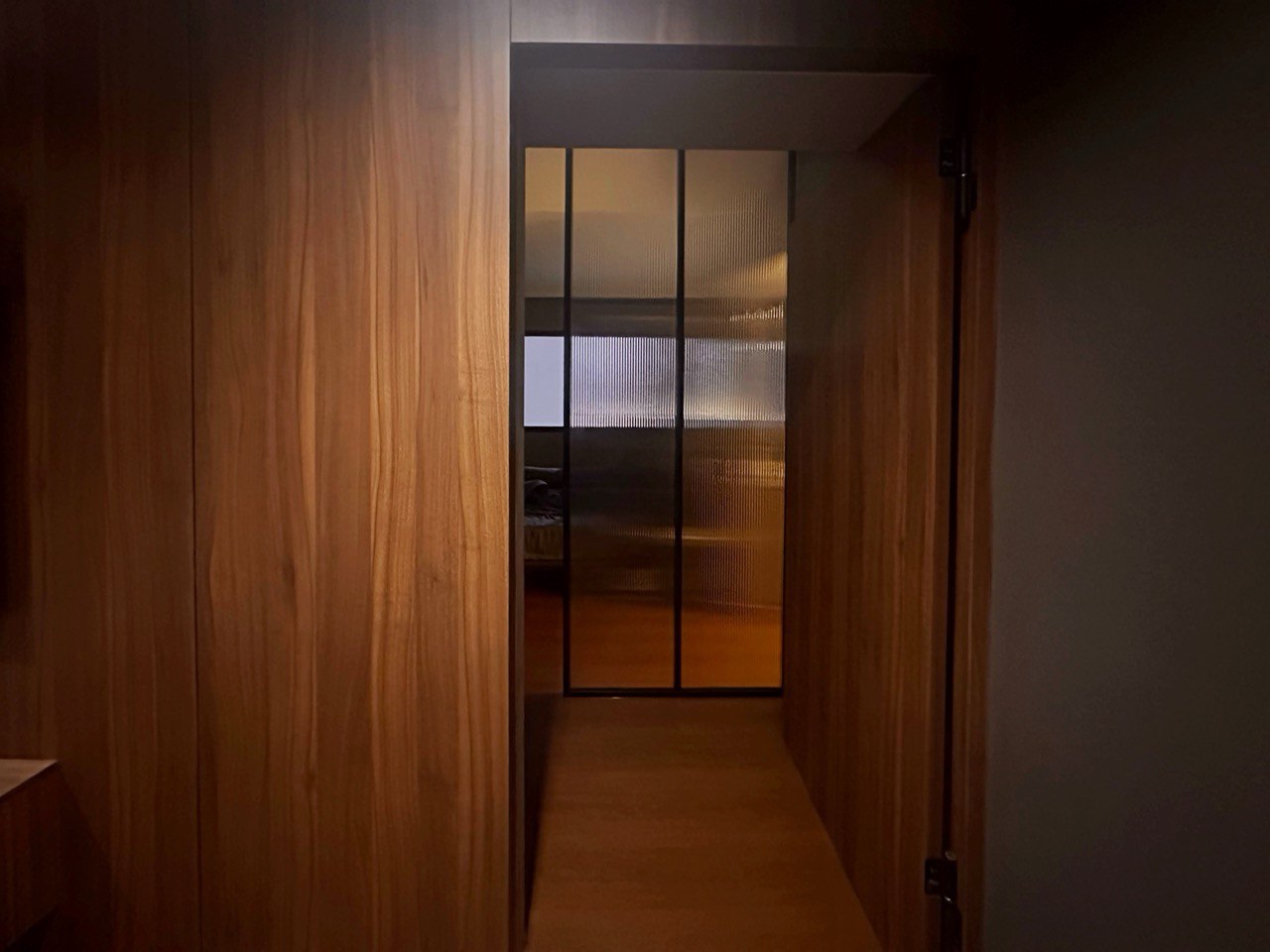 $120K Renovation for a Cozy & Warm Home - Wooden hallway, modern design, minimalist decor, warm lighting, wooden paneling