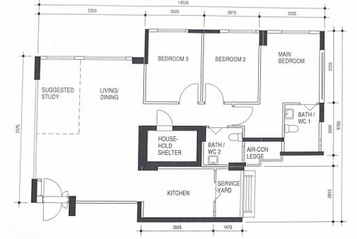 Inside our 5room Japanese inspired home - Living area, dining area, study, kitchen, bathroom, WC, house hold shelter, house