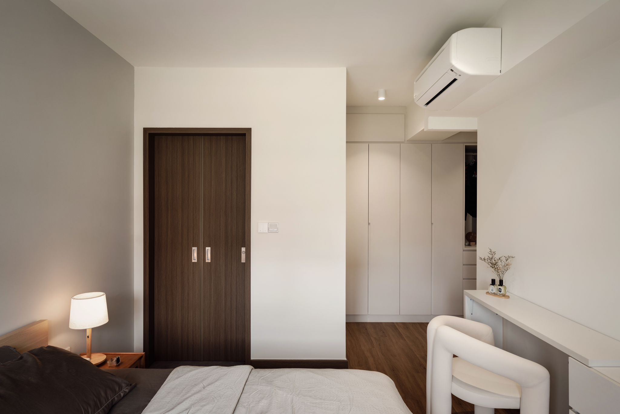 Inside our 5room Japanese inspired home - Modern minimalist bedroom, white and wooden interior, sleek furniture, contemporary