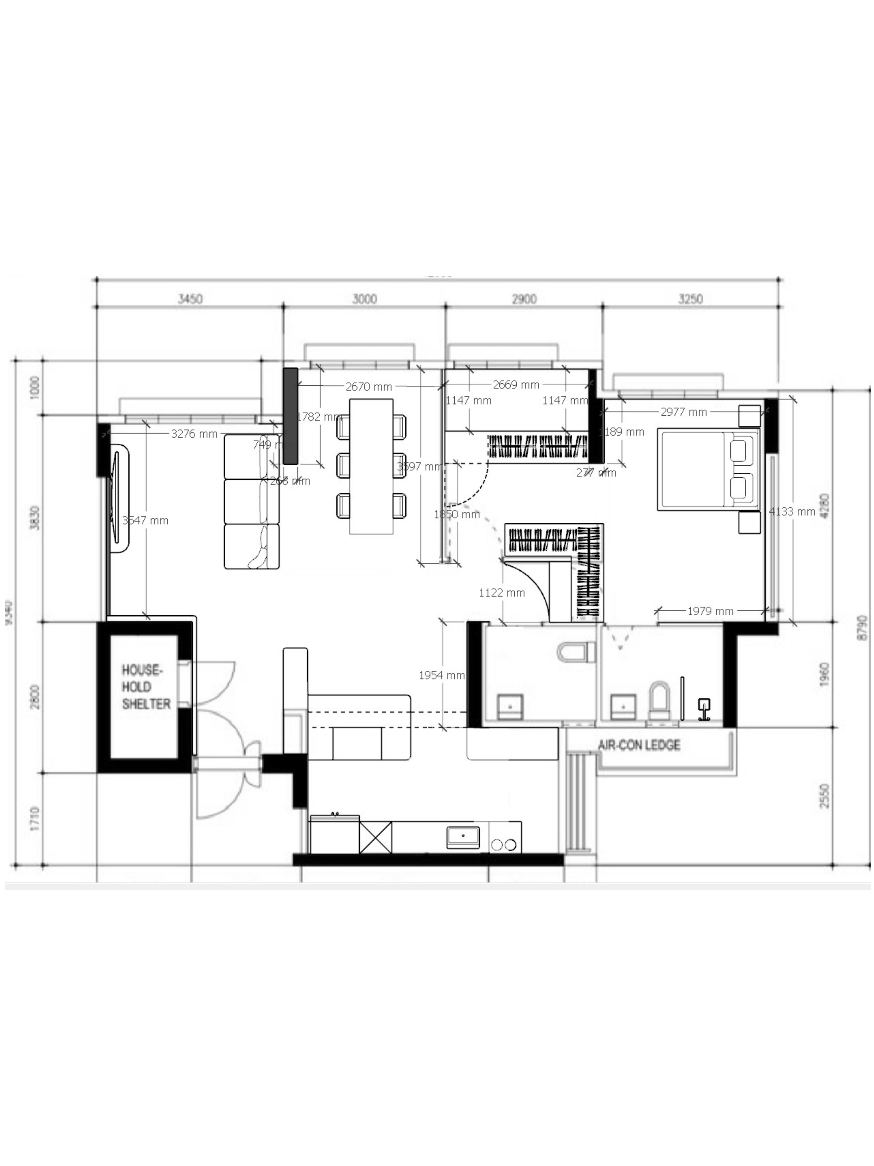 Neutral Palette Japandi Haven in Tampines  - Detailed floor plan of a house shelter, Layout of a house with designated rooms