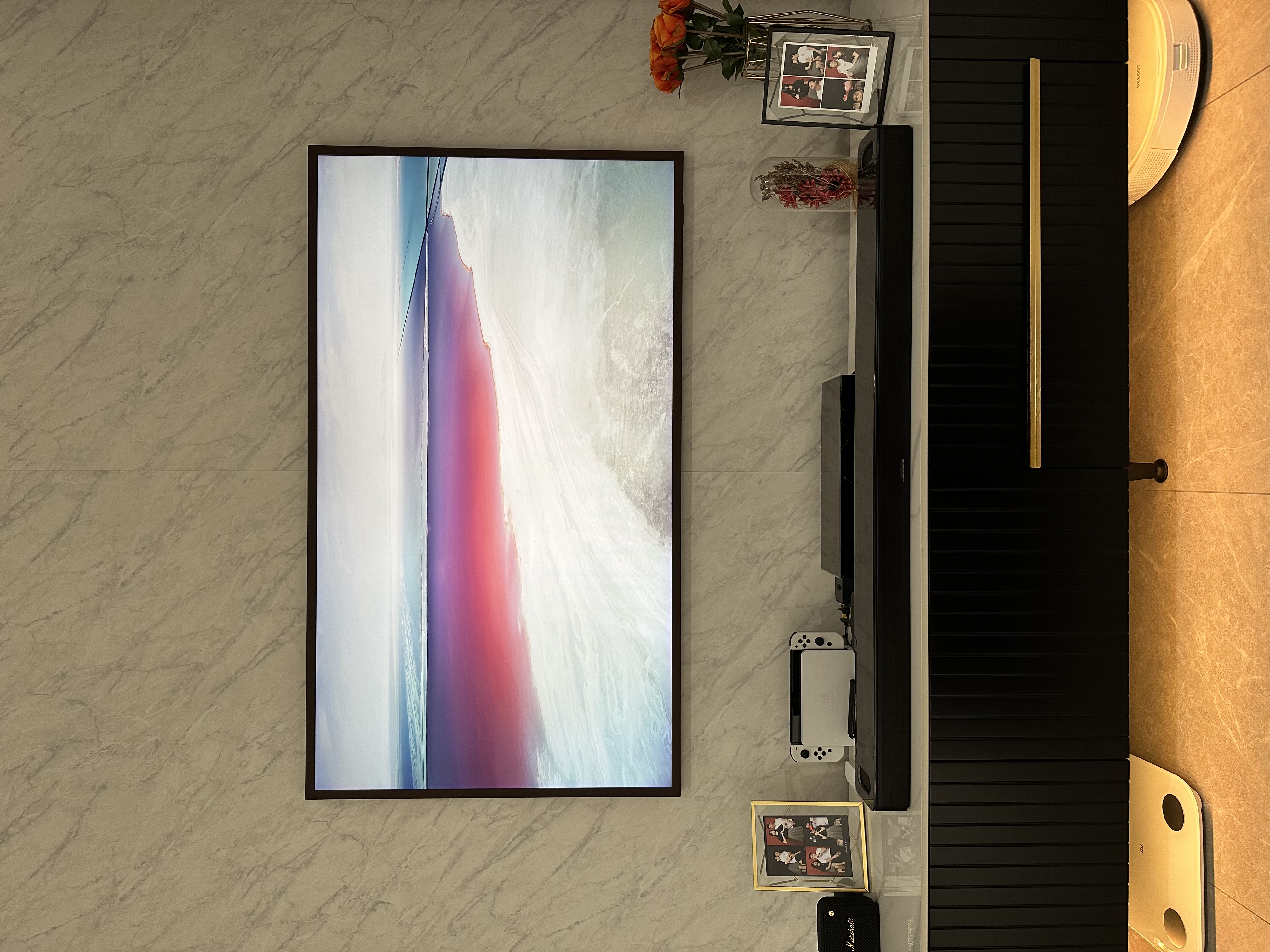 Elegance Redefined with Dark Contemporary Theme - $37K Renovation  - Marble-textured wall, modern decor, abstract art, sleek