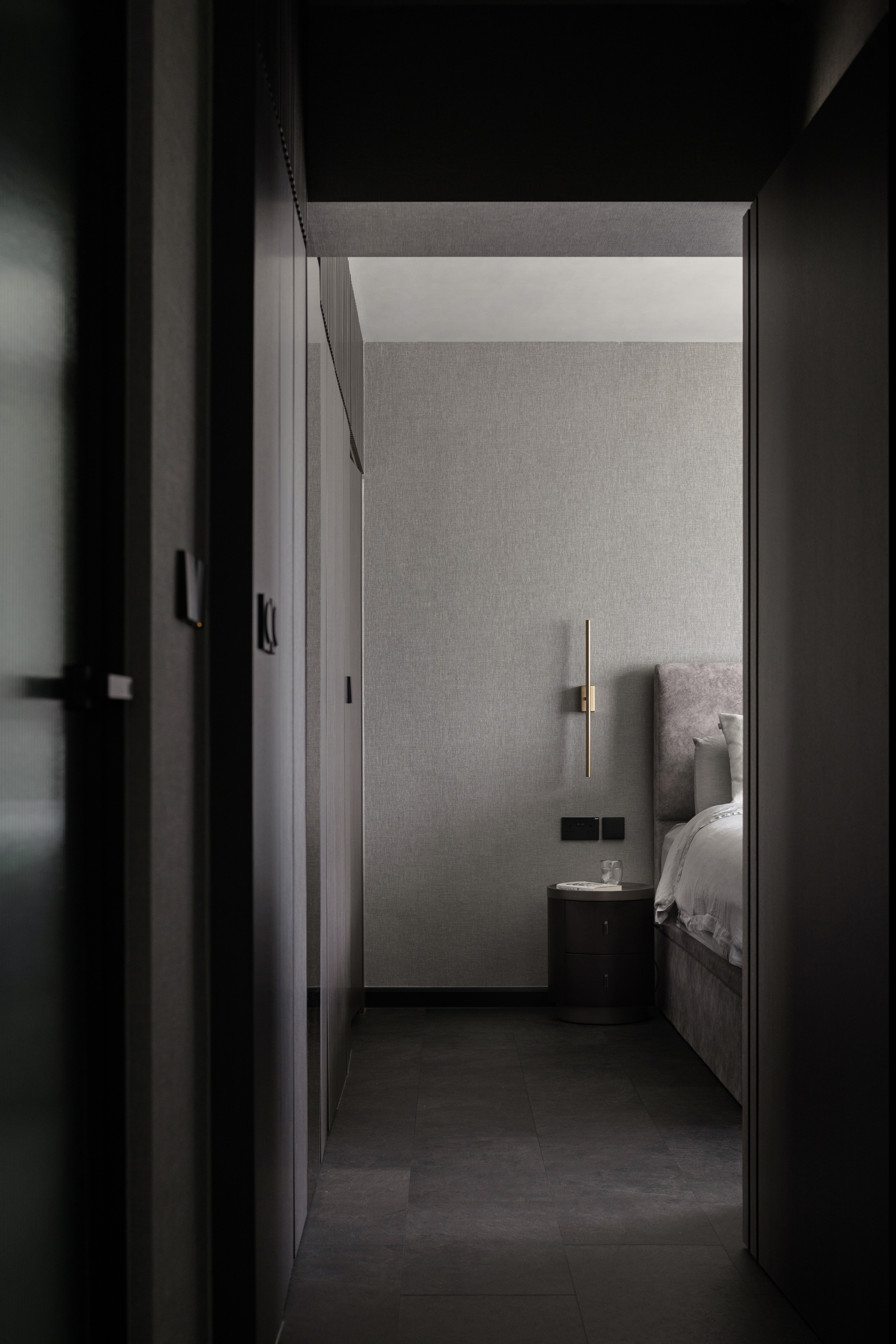 Inside The $70K Reno Of A Dark Minimalist Luxury 5-Room HDB Flat - Modern minimalist bedroom, sleek design, neutral color