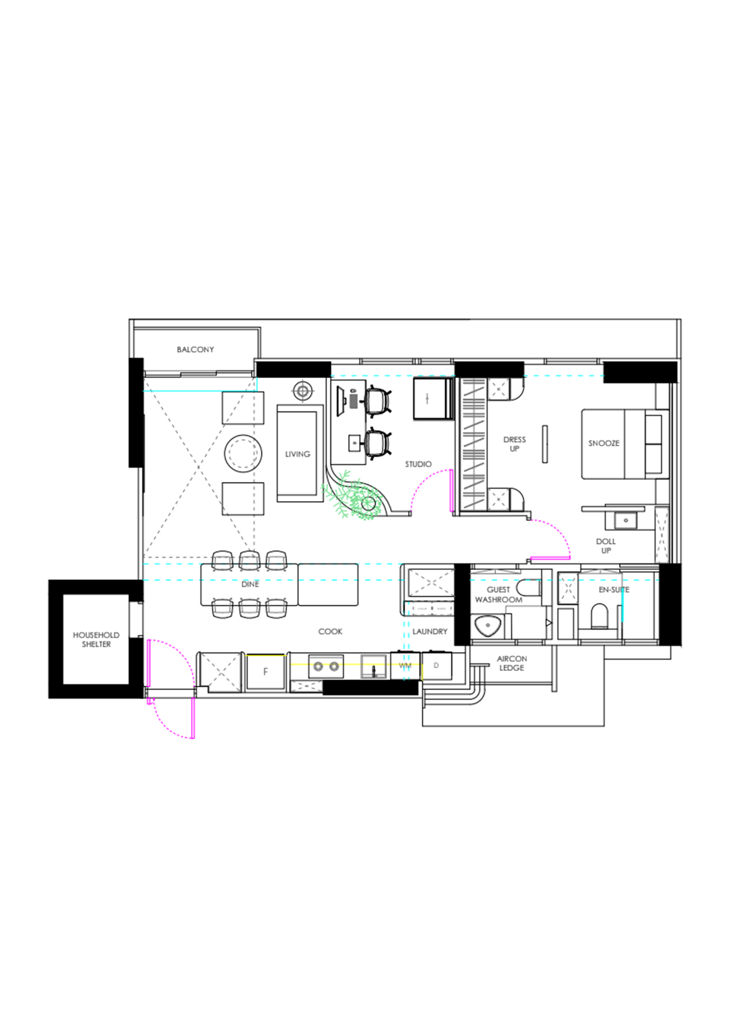 A peek inside our $130K low floor hdb loft 👀 - Balcony, Living room, Dining table, Kitchen island, Bedroom, Dressing table,