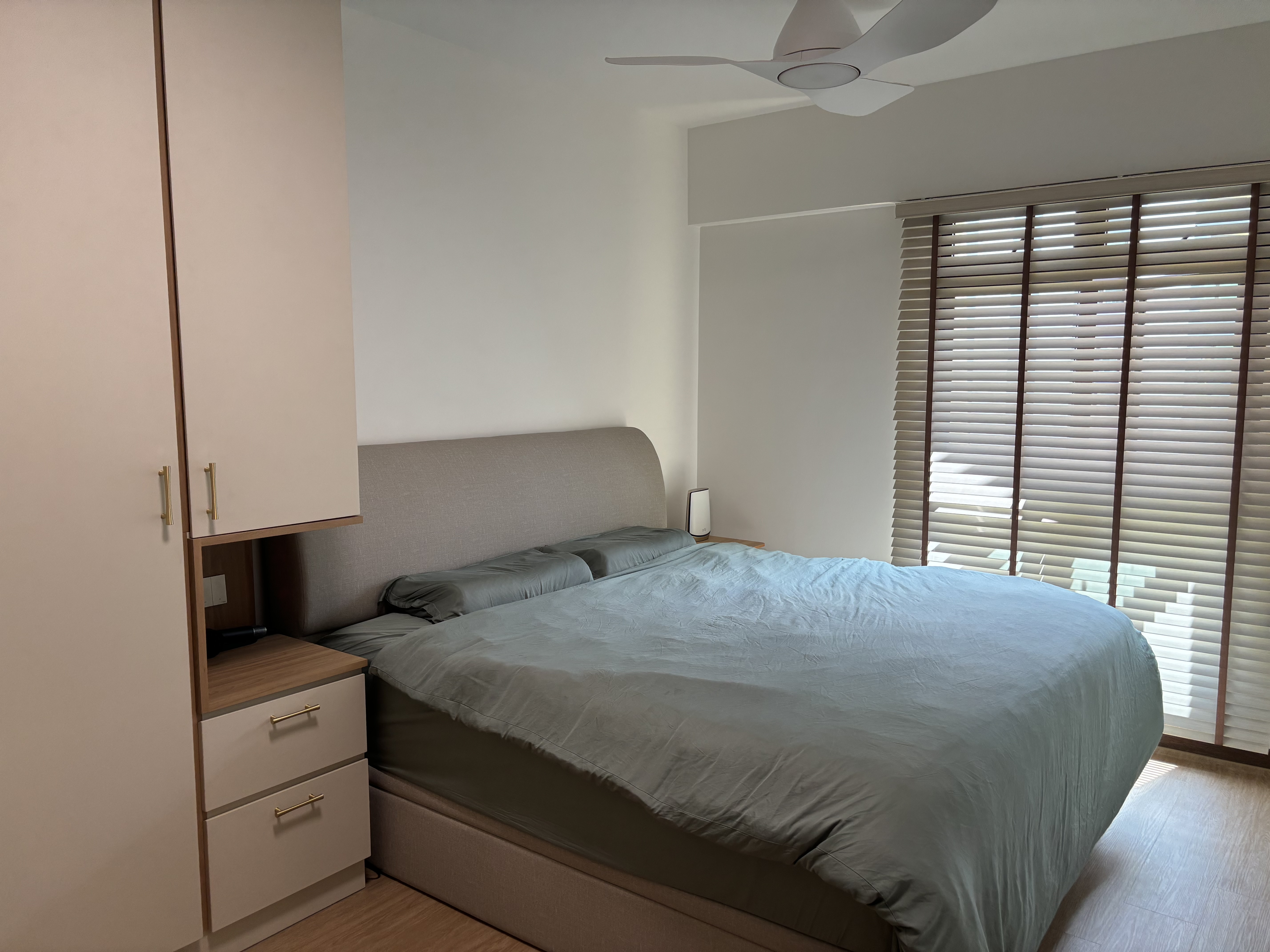 Bright, Airy & Relaxing 4-room Coastal Farmhouse at $40k - Modern bedroom with beige and gray color scheme, minimalist