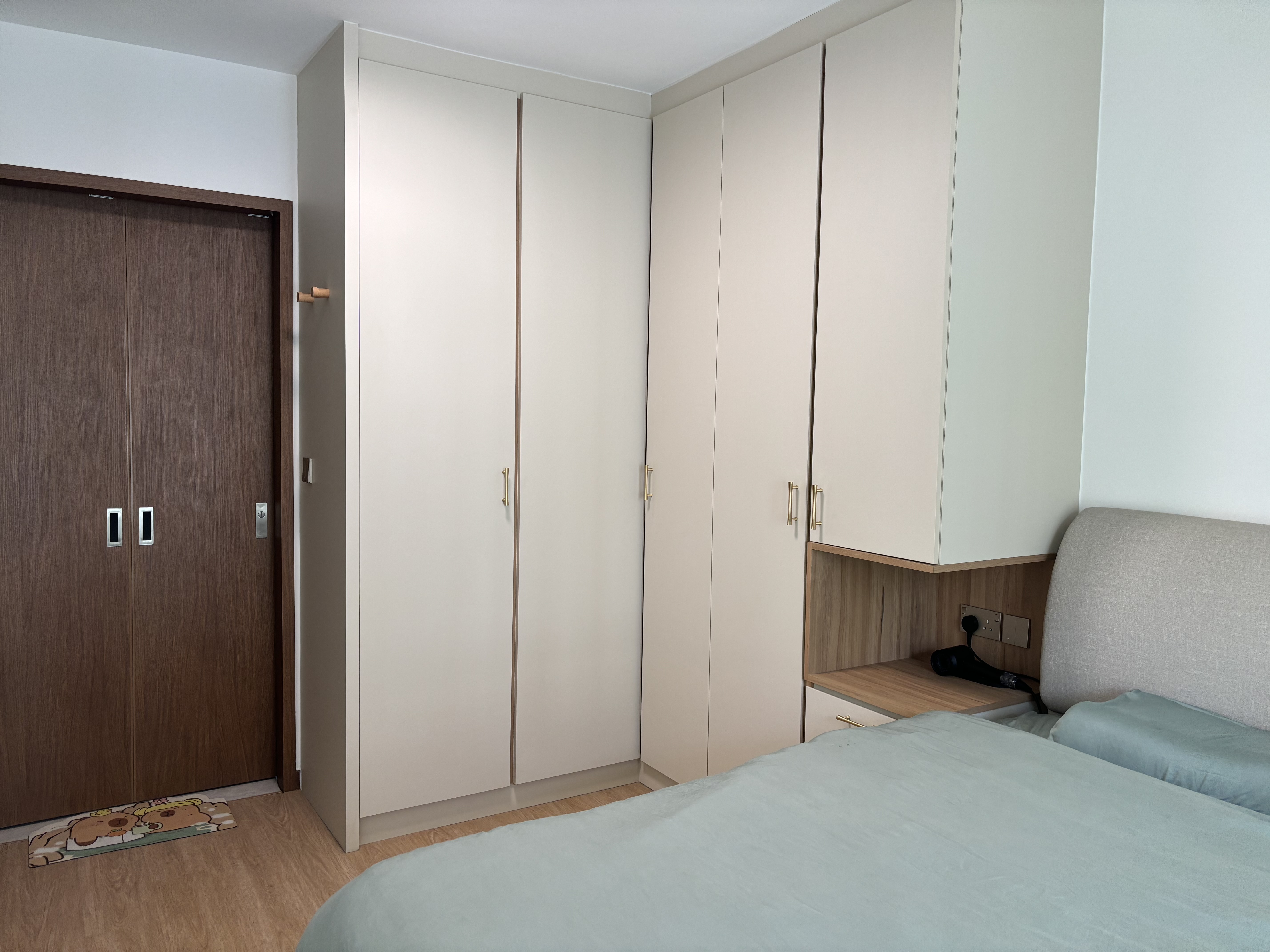 Bright, Airy & Relaxing 4-room Coastal Farmhouse at $40k - Wooden wardrobe, white cabinets, minimalist design, closed doors