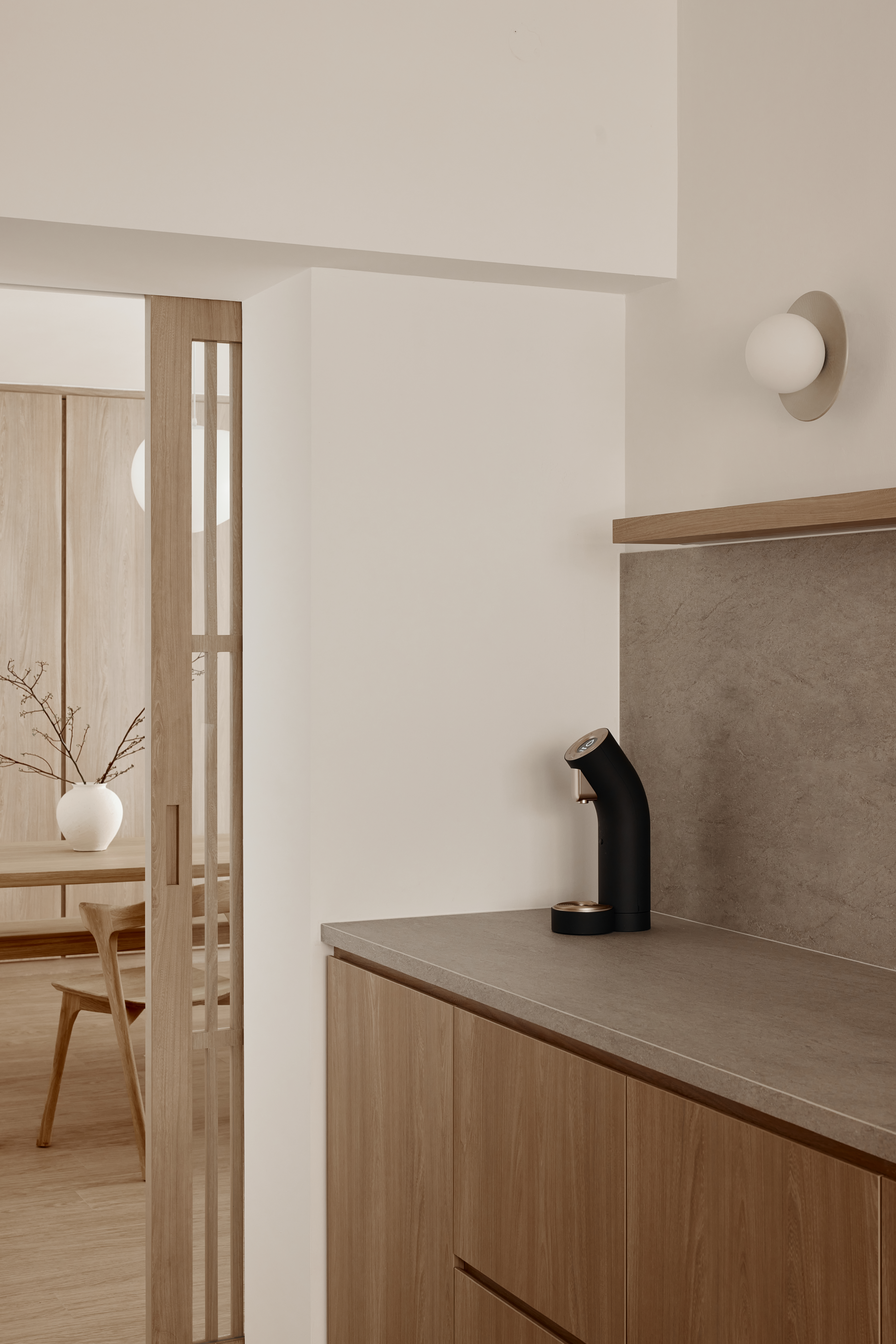 House Tour: A Japandi Minimalist 5-Room BTO - Modern minimalist kitchen, neutral color palette, wooden cabinets, sleek