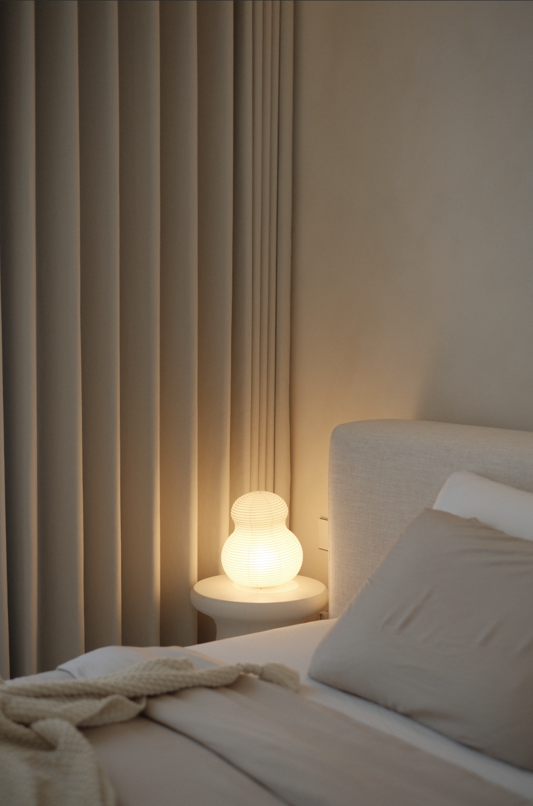 Wake Me Up In 5 Minutes: Our Cream Minimalist Bedroom - Soft, muted beige curtains frame the scene, creating a serene