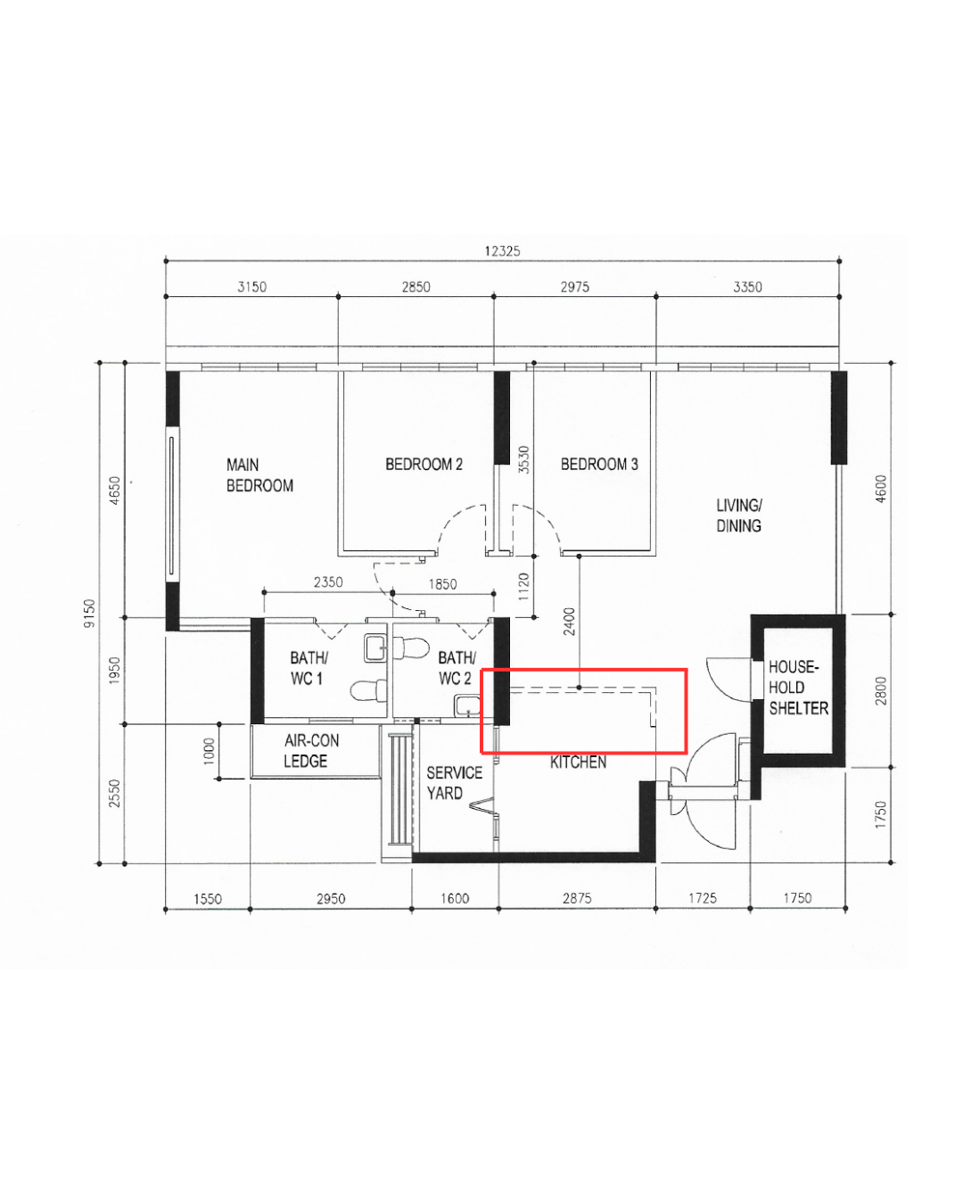 How we chose our BTO unit by elimination - Bedroom layout with three rooms, Bathroom and WC facilities, Kitchen and service