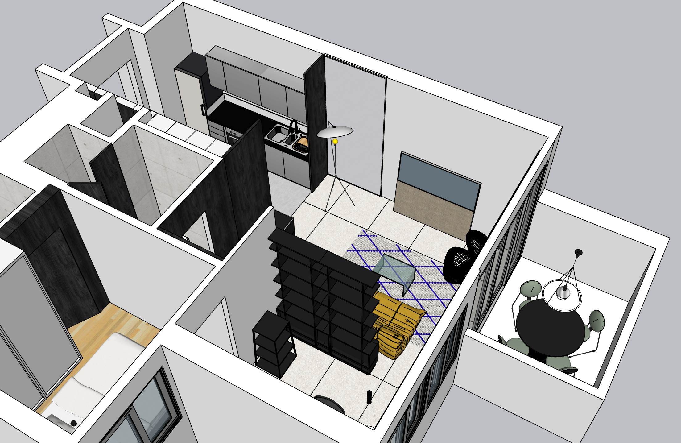 A Chic Modern Apartment Filled with Colors and Objects - Modern kitchen interior, minimalist design, open floor plan