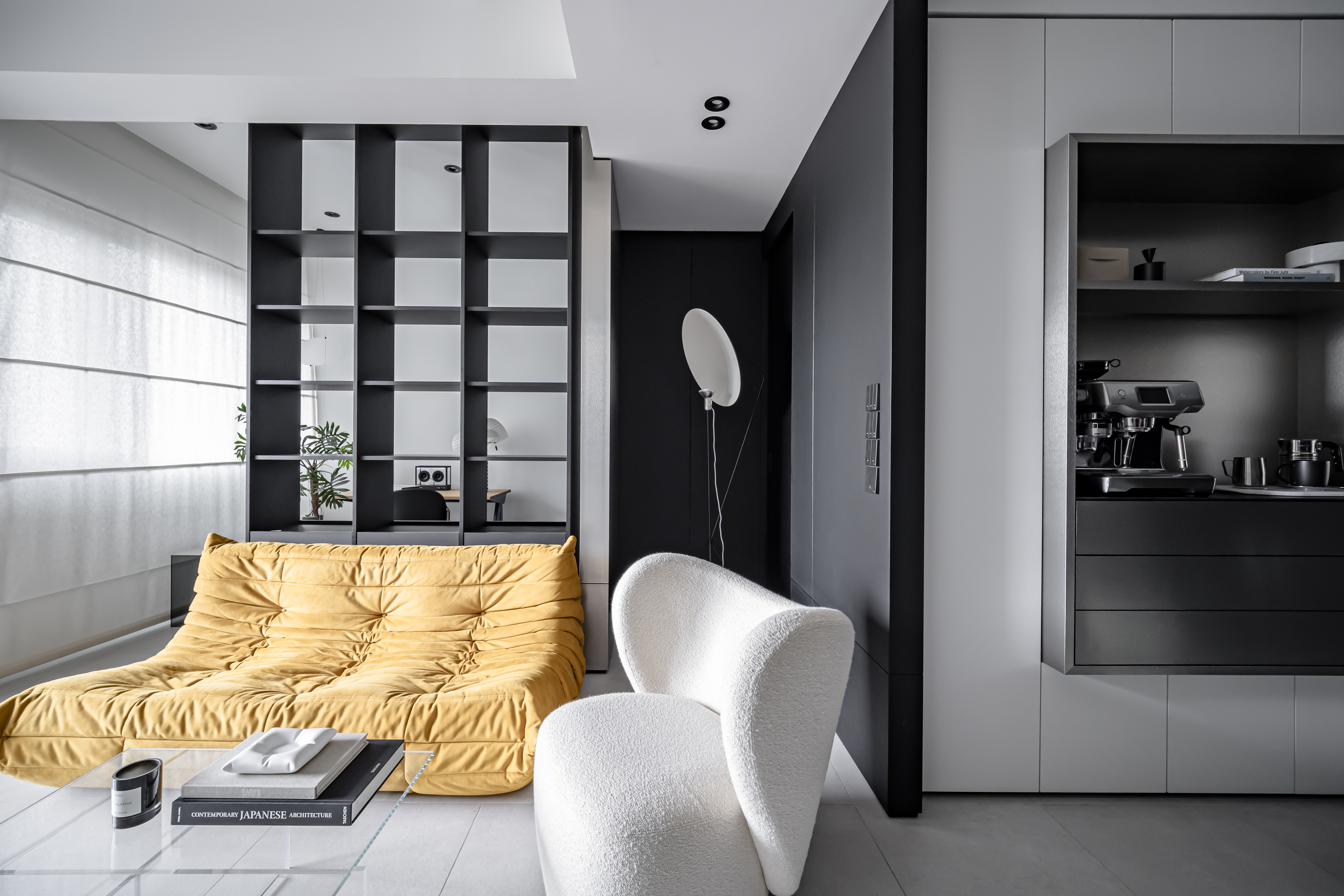 A Chic Modern Apartment Filled with Colors and Objects - modern living room, minimalist design, contemporary furniture