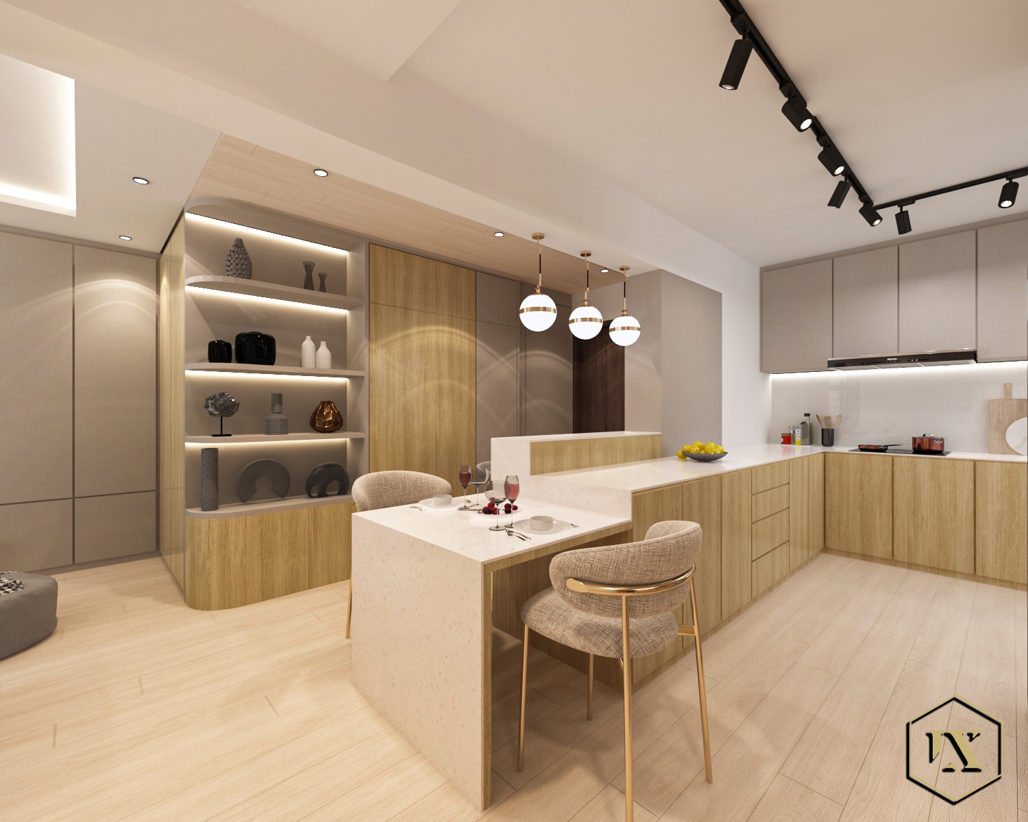 Renders VS Reality: A 50K 4Room Home Cafe Concept BTO in the East - Modern kitchen with sleek design, minimalist decor, open