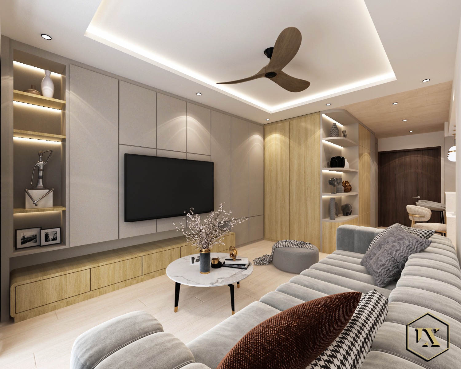 Renders VS Reality: A 50K 4Room Home Cafe Concept BTO in the East - Modern living room, contemporary design, minimalist