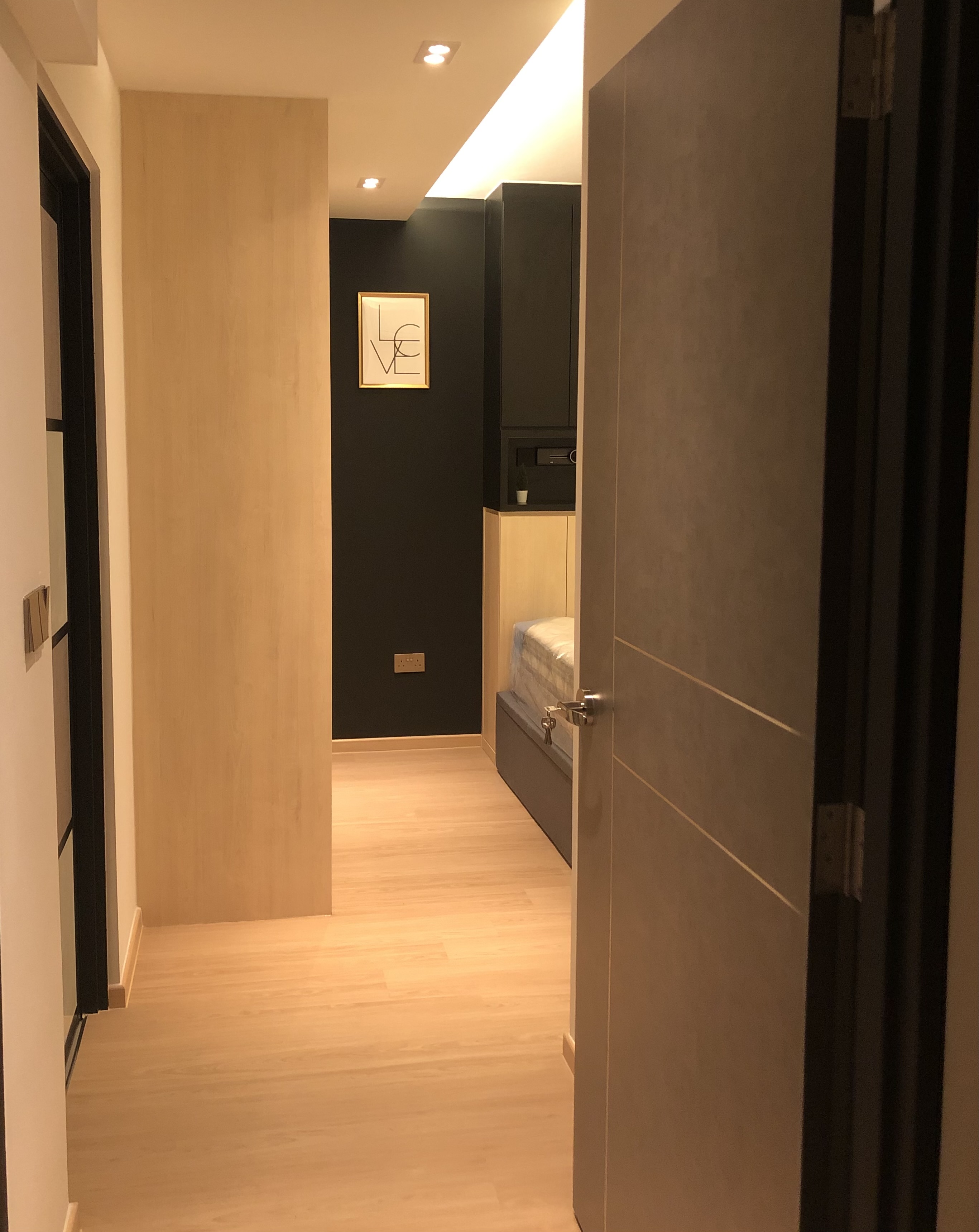 Renders VS Reality: A 50K 4Room Home Cafe Concept BTO in the East - Modern minimalist bedroom, sleek design, wooden flooring