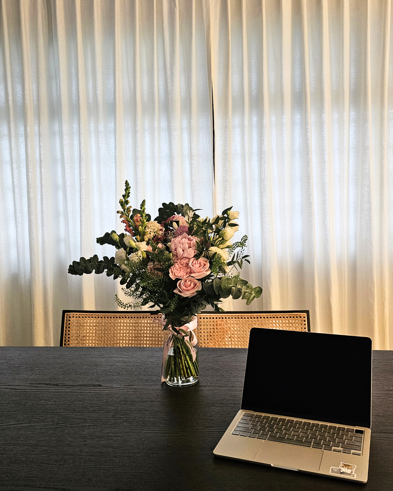 One Year Later – Our Experience & Transformation - vibrant floral arrangement, elegant bouquet, lush greenery, pink roses