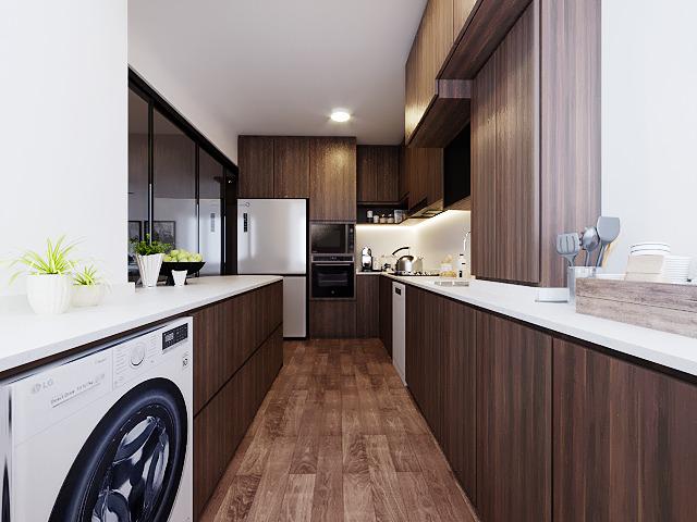 4-Room Warm, Minimalist Smart HDB Reno (50k) - Wooden cabinetry, modern kitchen, stainless steel appliances, white