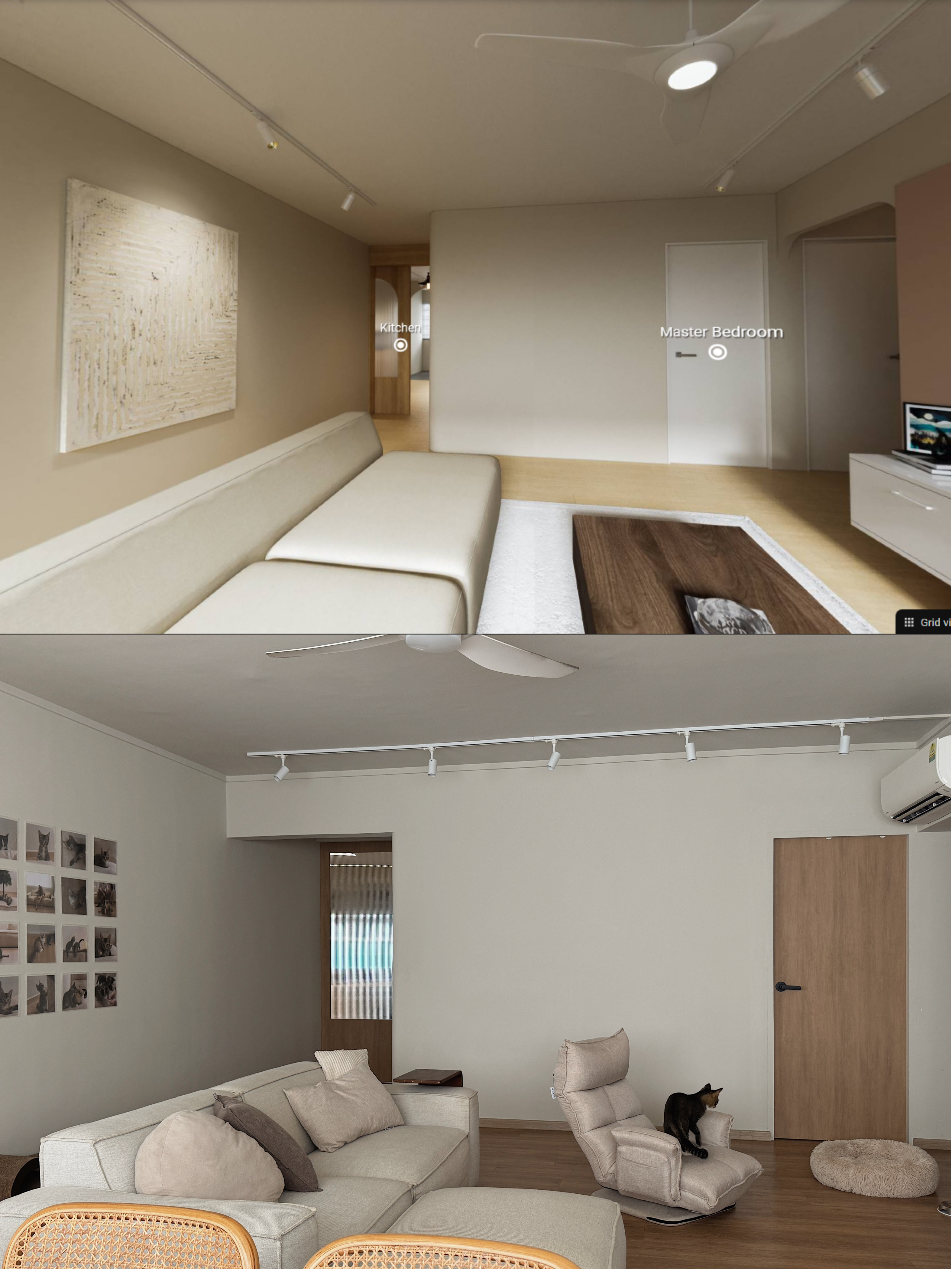 Tips & Tricks for Renovation Rendering - Modern minimalist living room, cozy master bedroom, neutral color palette, light