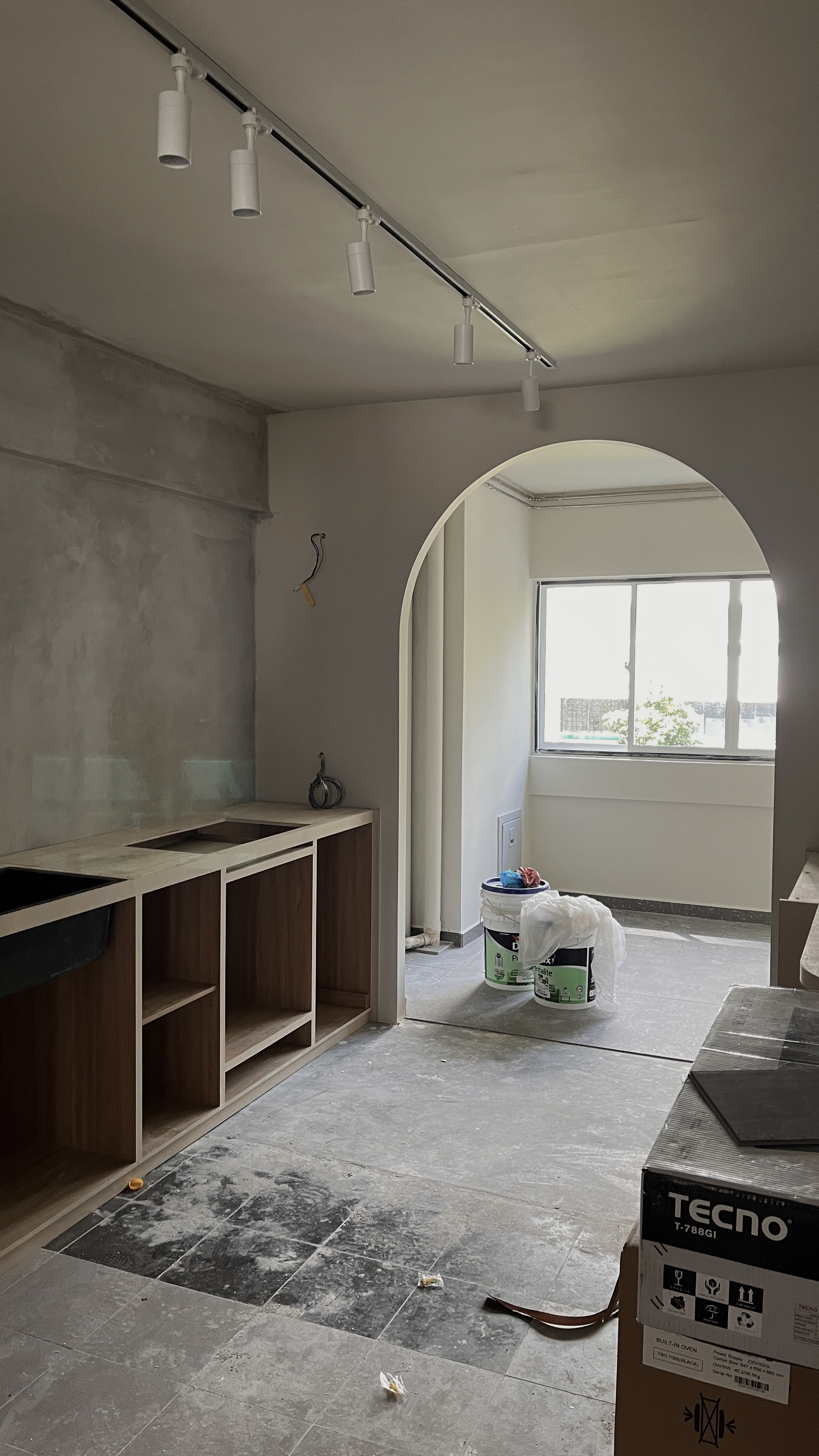 Tips & Tricks for Renovation Rendering - modern kitchen cabinetry, under-counter sink, built-in storage, concrete wall